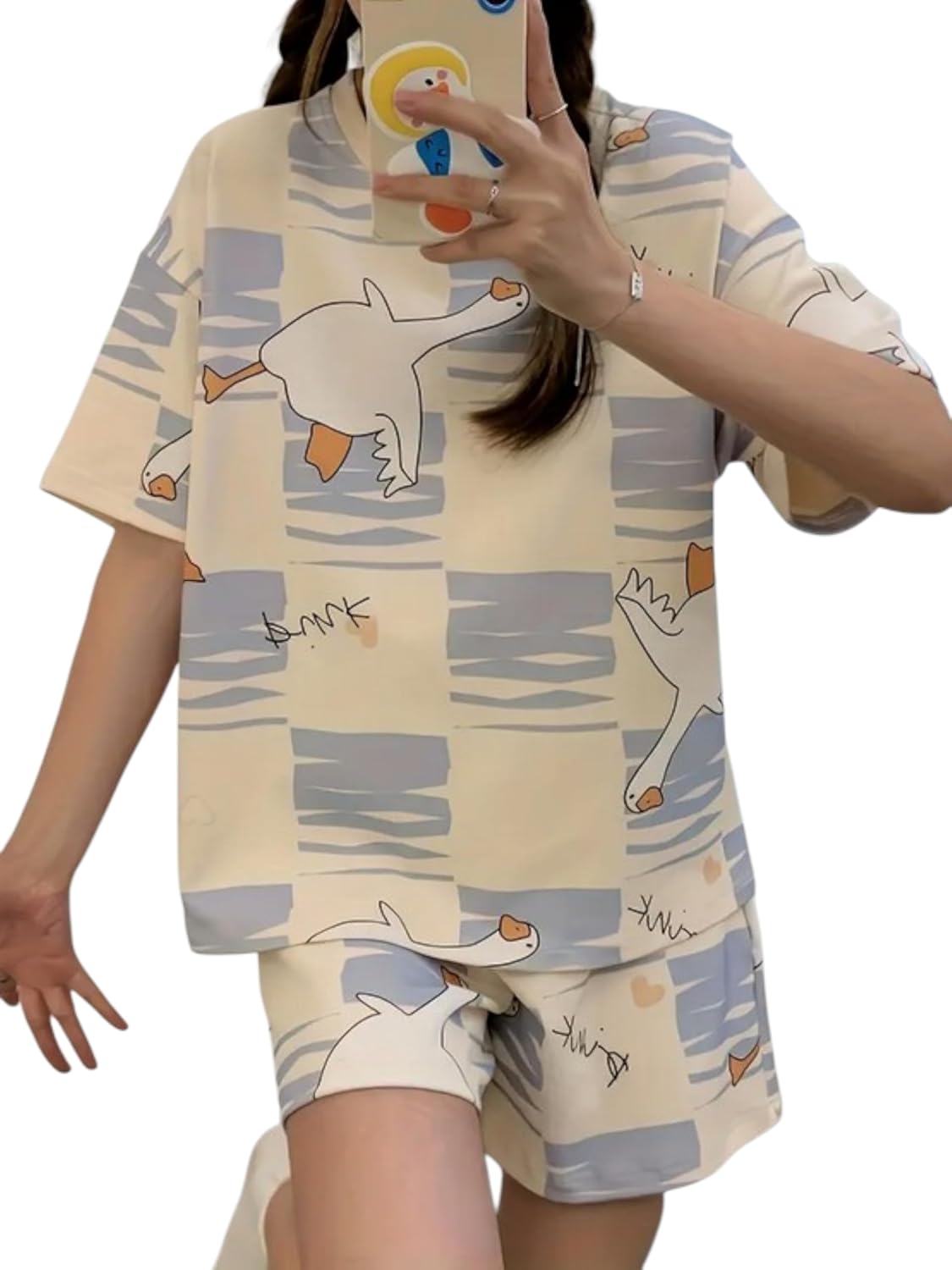 Lunza Women's Cotton Blend Pajama Set, Short Sleeve T-Shirt and Shorts, Cute Bear Print Nightwear - Image 4
