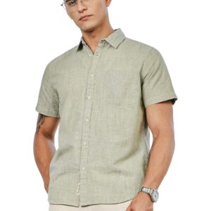 Thomas Scott Men's | Solid | Linen Blend | Slim Fit | Short Sleeve | Spread Collar | Casual |Shirts for Men