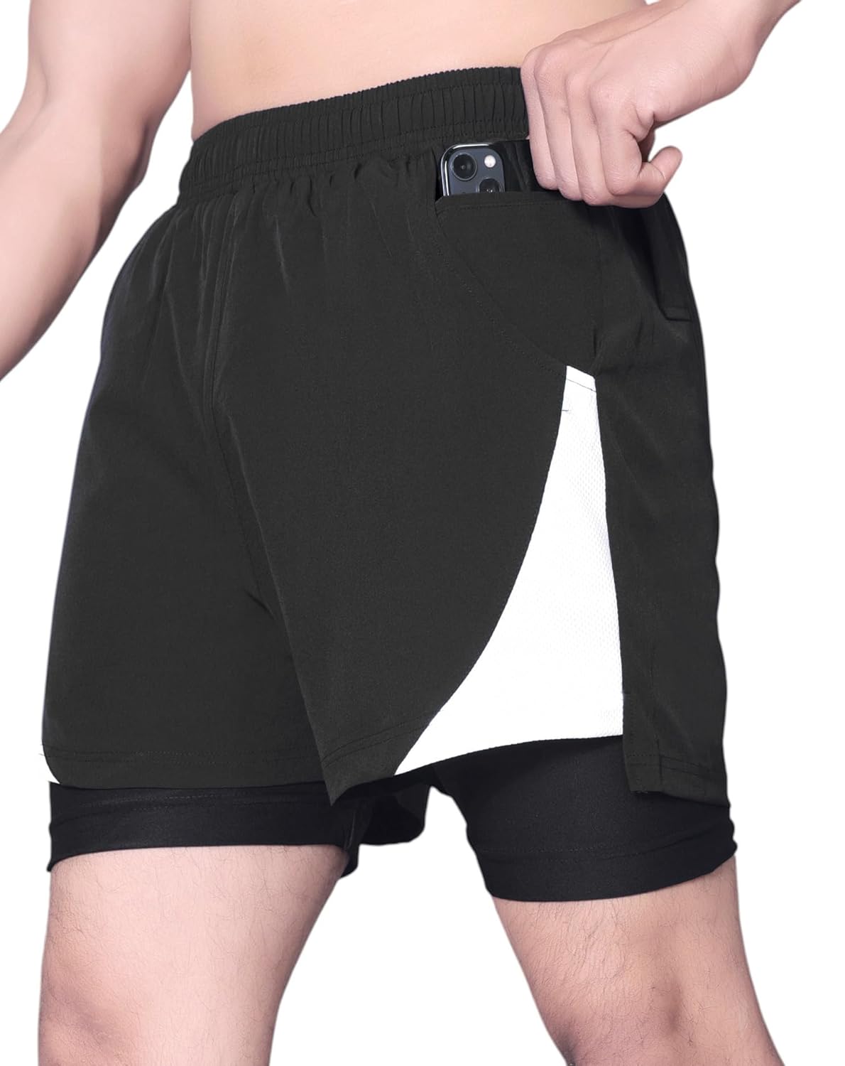 RynoGear Men's 2 in 1 Quick Dry Shorts with Liner and Towel Loop Gym & Running Shorts for Men with Inner Phone Pocket - Image 3
