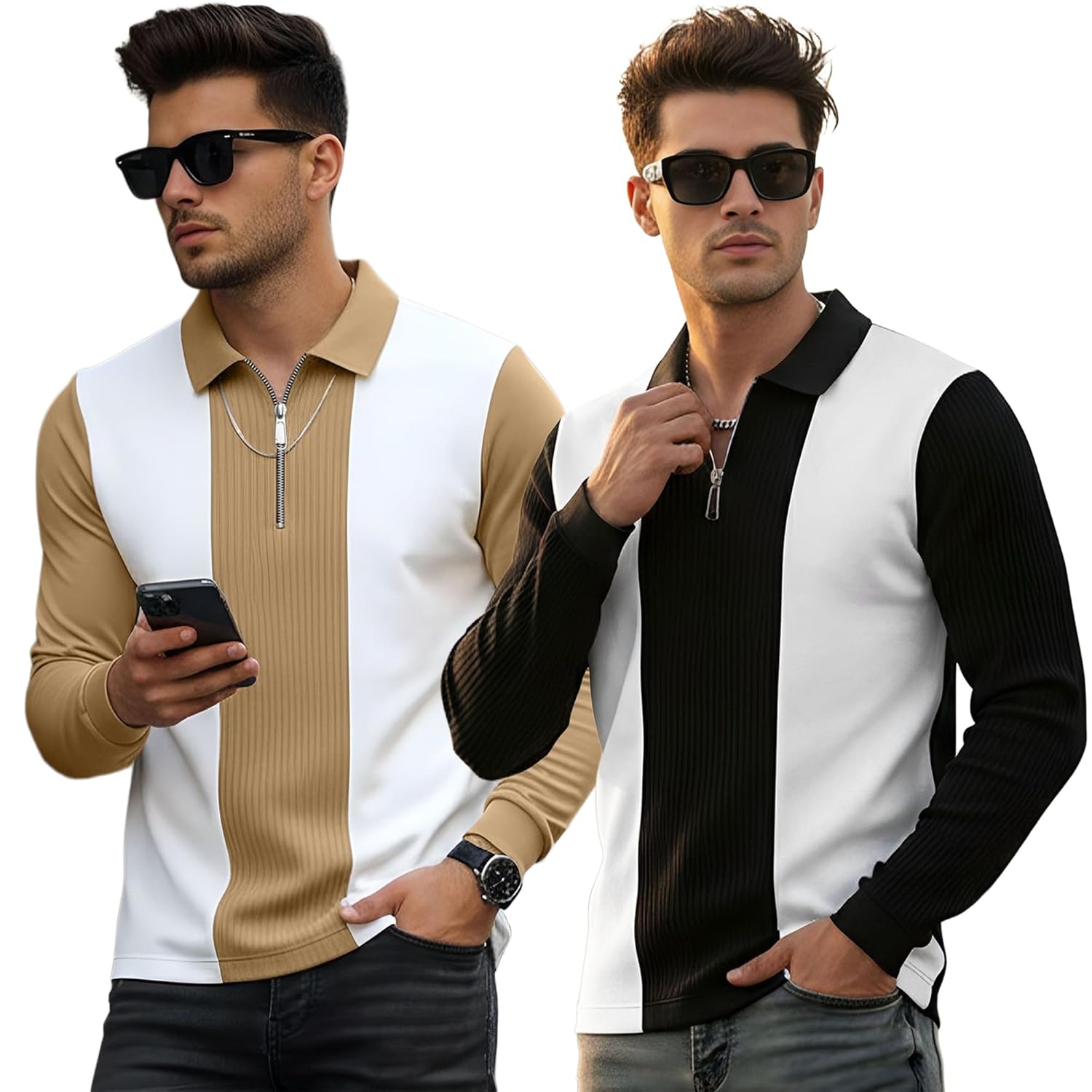 T-Shirt for Men Zip Neck Texture Self Design Cotton Blend Mens Tshirts - Image 6