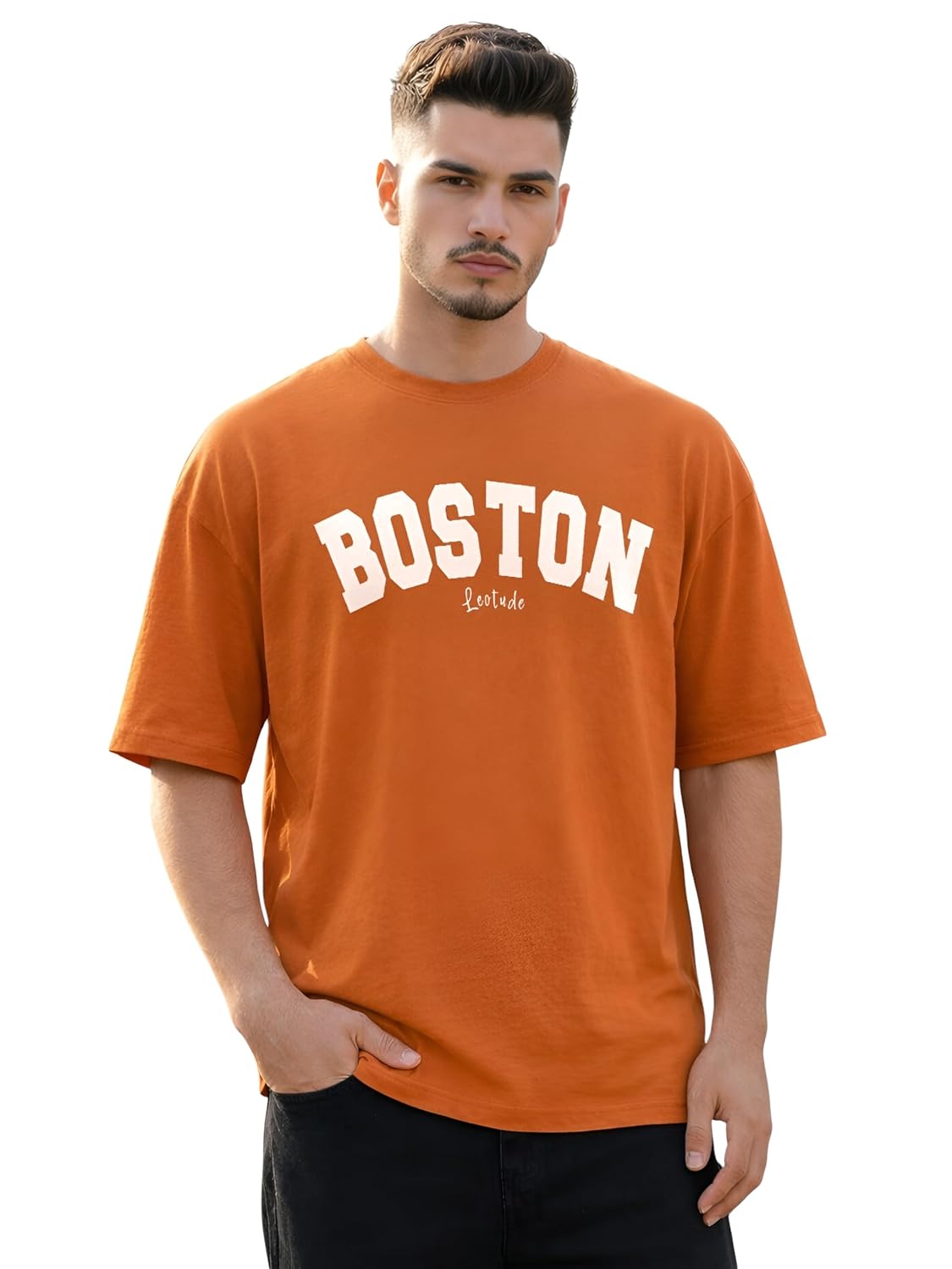 LEOTUDE Men's Half Sleeve Round Neck Cottonblend Graphic Print Oversized Tshirt for Man - Image 4
