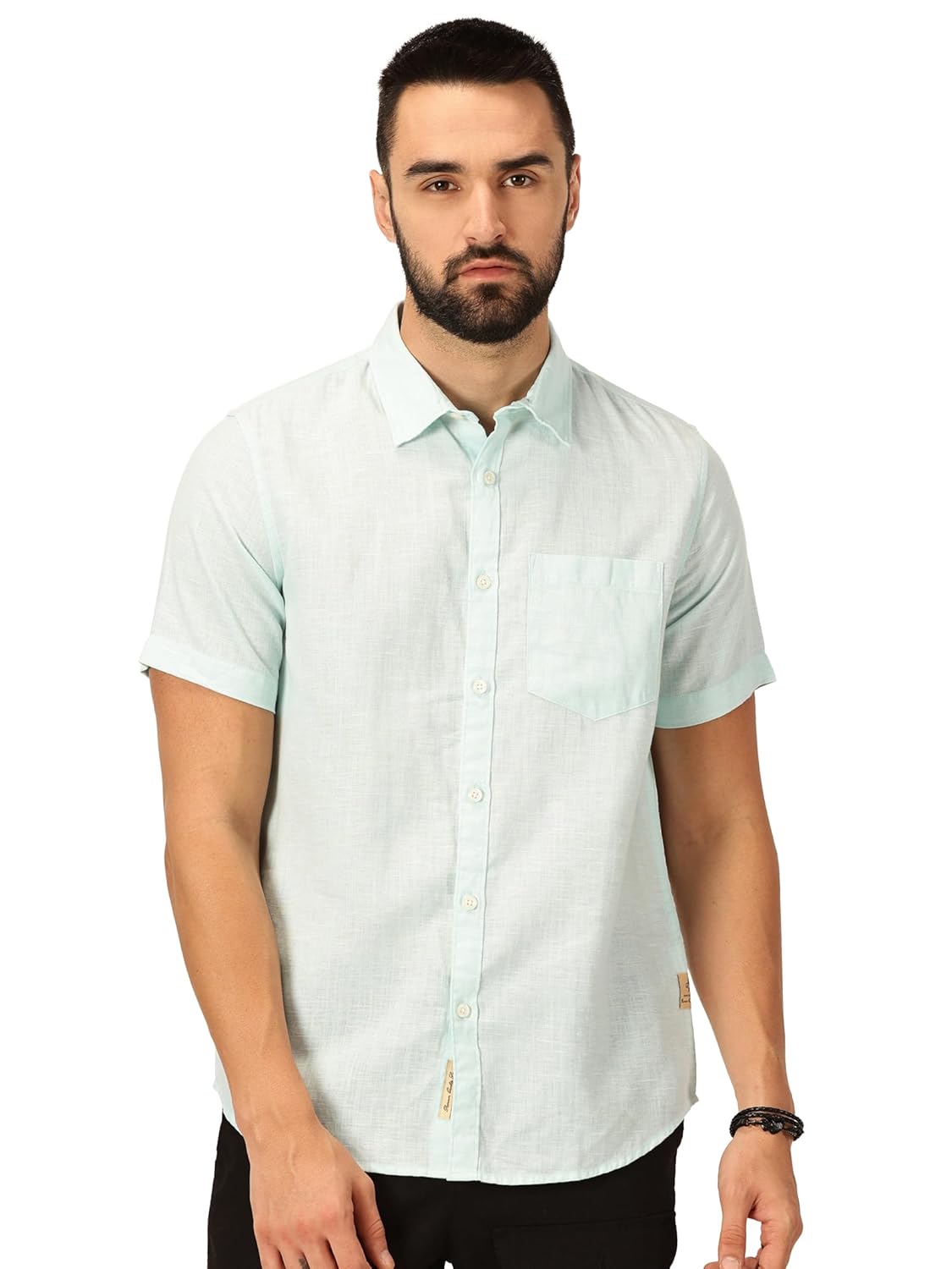Thomas Scott Men's | Solid | Linen Blend | Slim Fit | Short Sleeve | Spread Collar | Casual |Shirts for Men - Image 3