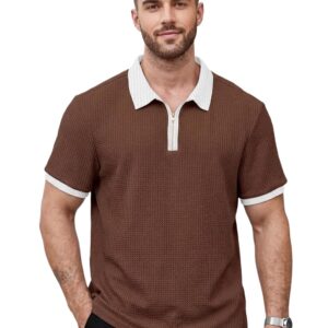 KAJARU Men's Waffle Knit Polo T-Shirt, Short Sleeve, Zip Collar with White Trim (POLO-8034)