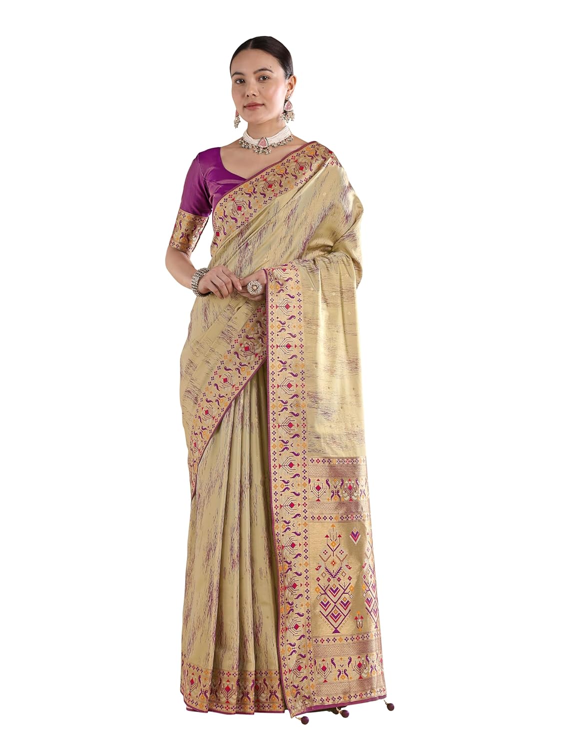 Monjolika Fashion Women's Banarasi Tissue Silk Paithani Woven Saree (15700_Color)