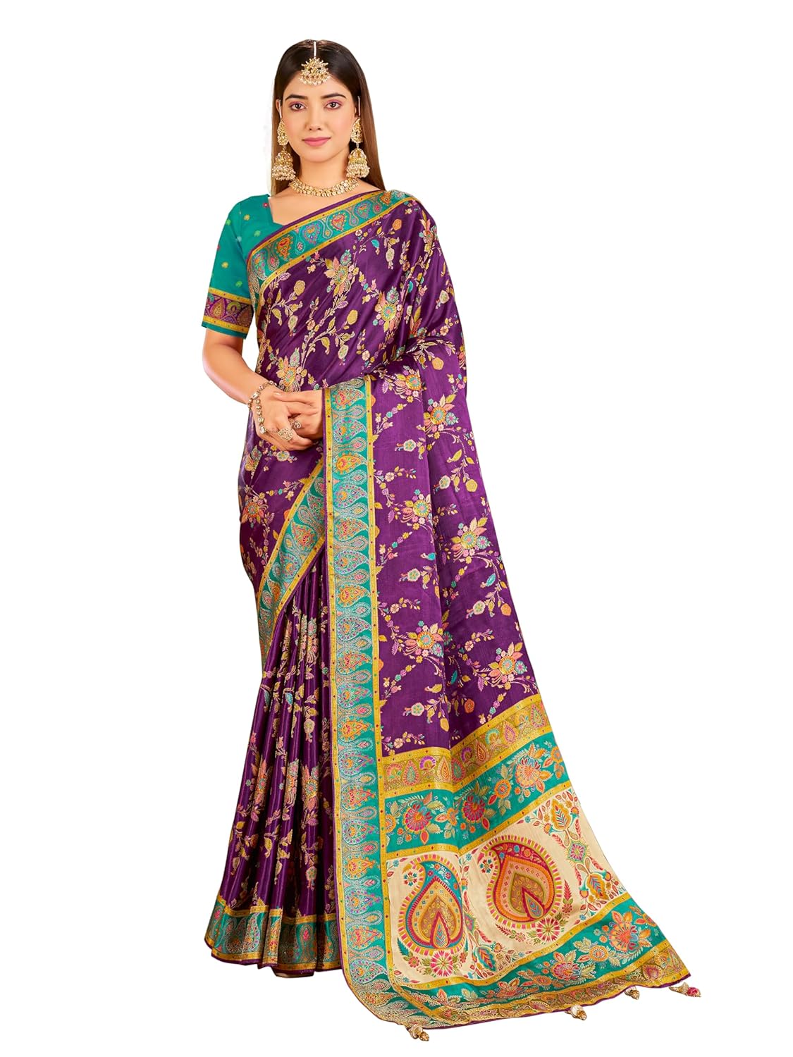 Glory Sarees Women's Luxurious Dola Pure Silk Original Saree Position Print Work Madhubani Inspired Motifs Banarasi Kanjivaram Style Saree With Blouse Piece (Elegant101_Parent) - Image 9