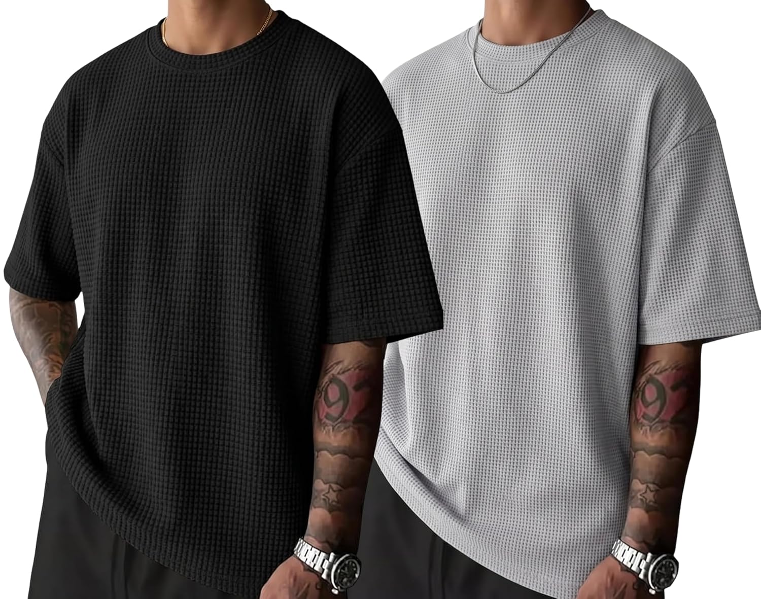 RodZen Men Waffel Texture Loose Fit Round Neck Half Sleeve Polycotton Tshirt - Image 2