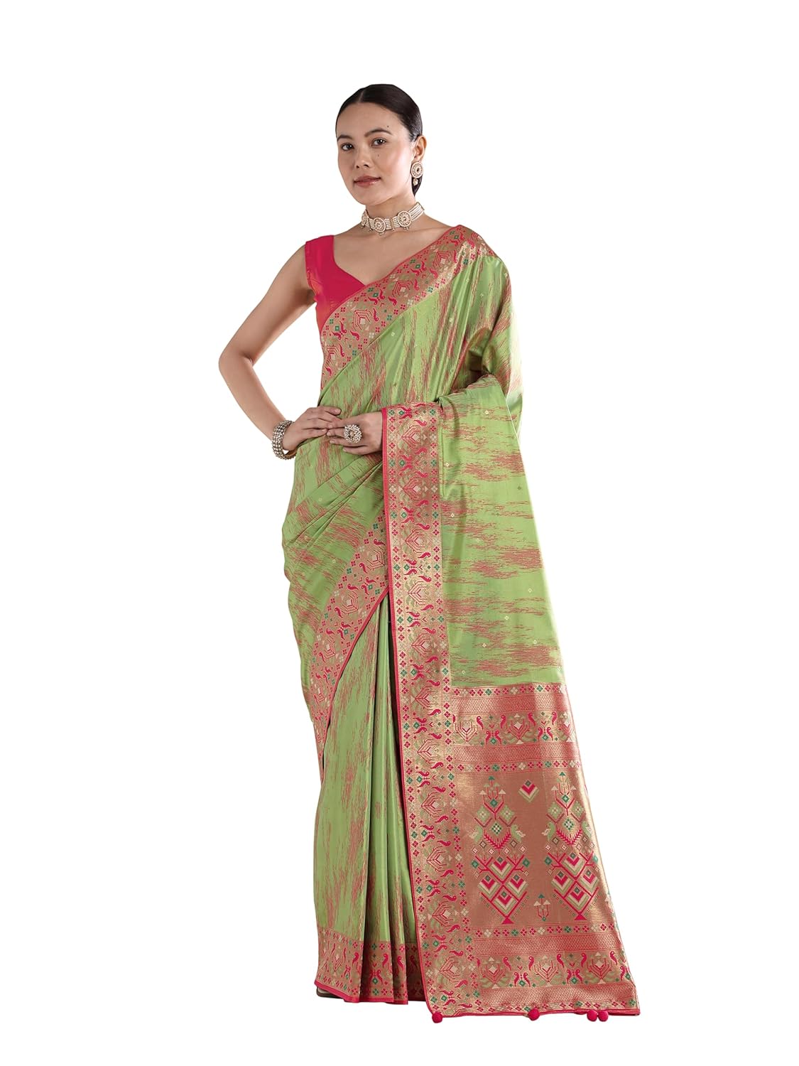 Monjolika Fashion Women's Banarasi Tissue Silk Paithani Woven Saree (15700_Color) - Image 2