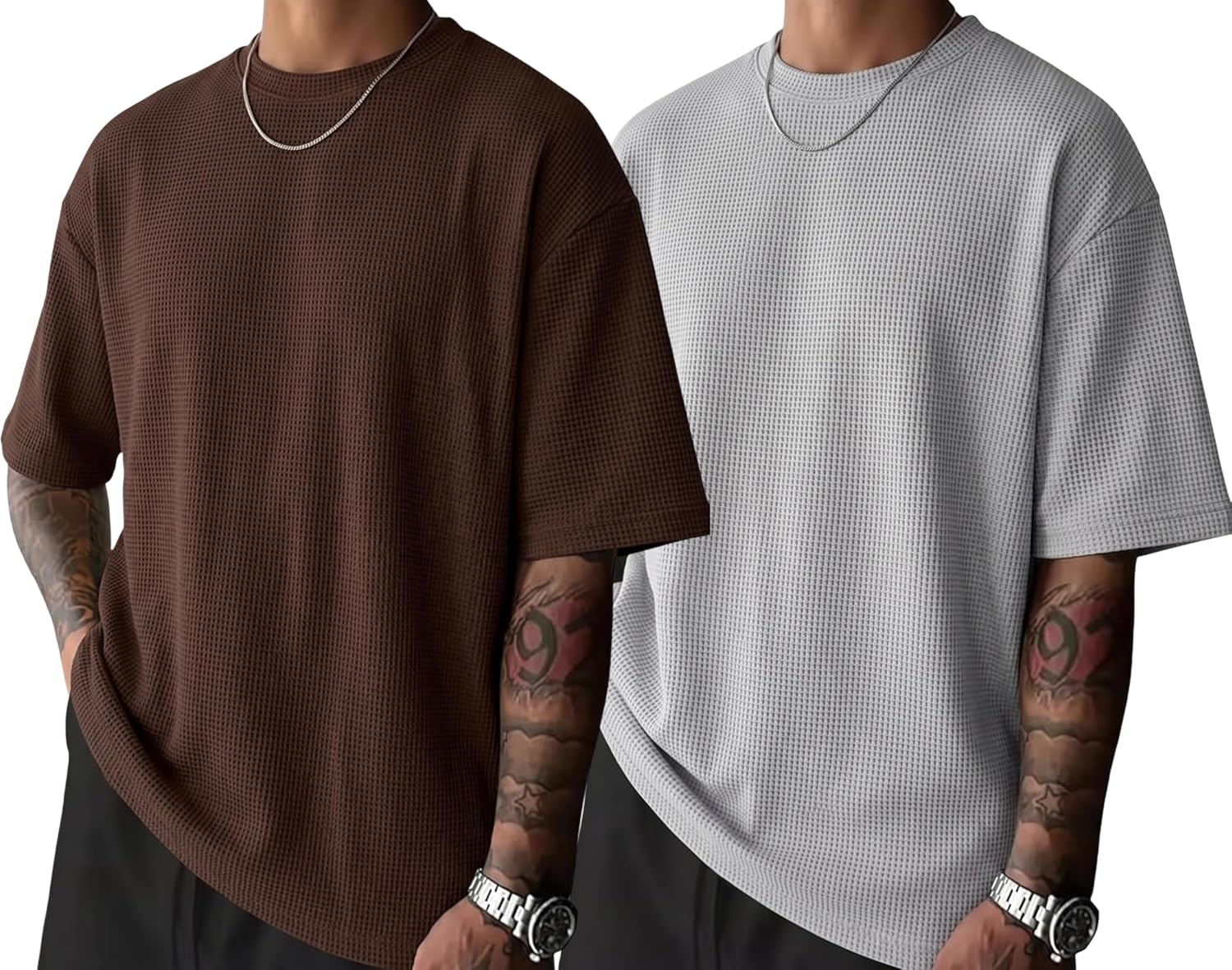 RodZen Men Waffel Texture Loose Fit Round Neck Half Sleeve Polycotton Tshirt - Image 4