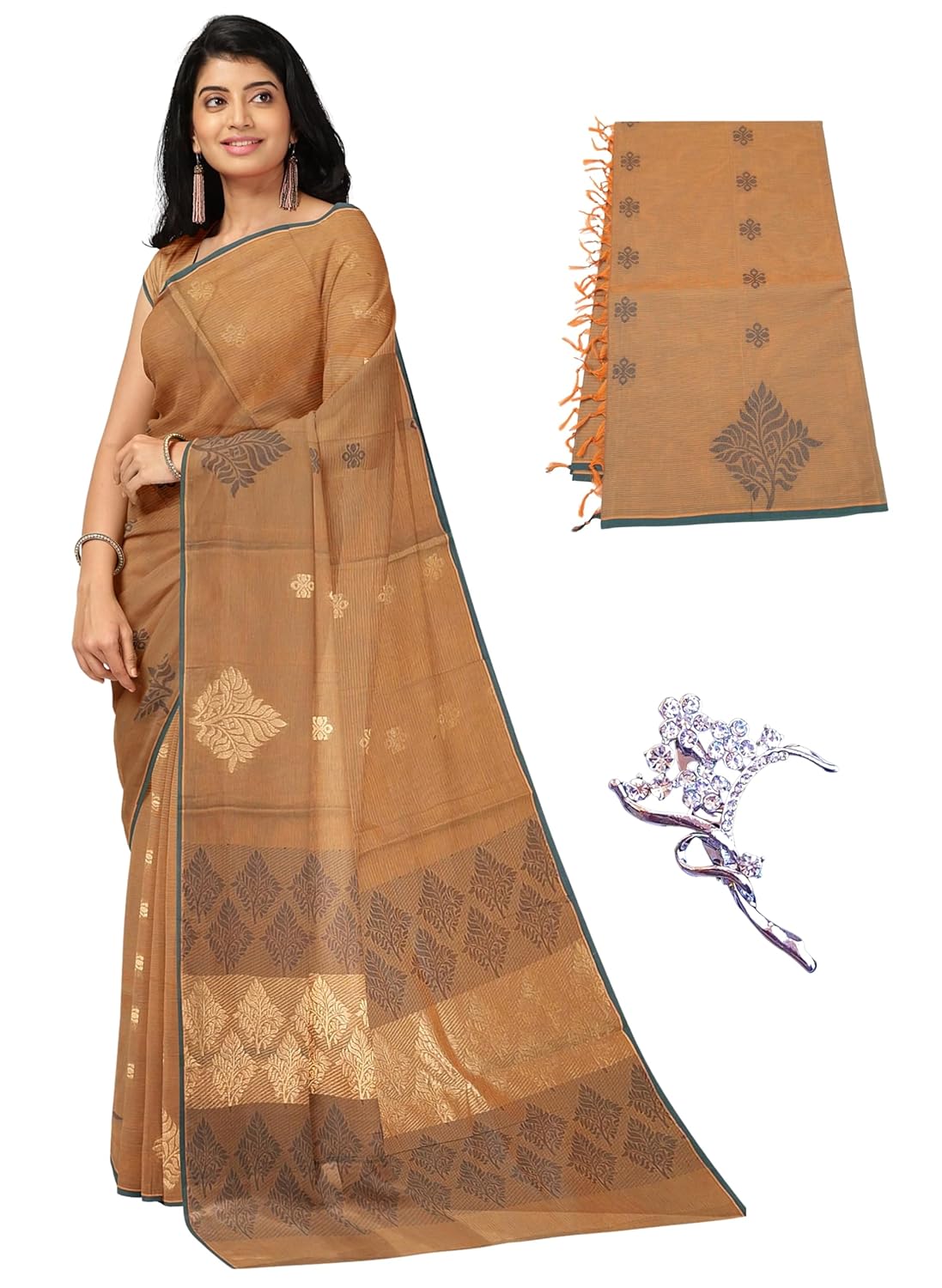 Women's 100 Count Kovai Cotton Saree | Handloom Negamam Cotton Saree | Coimbatore Cotton Saree - With Blouse - Image 4