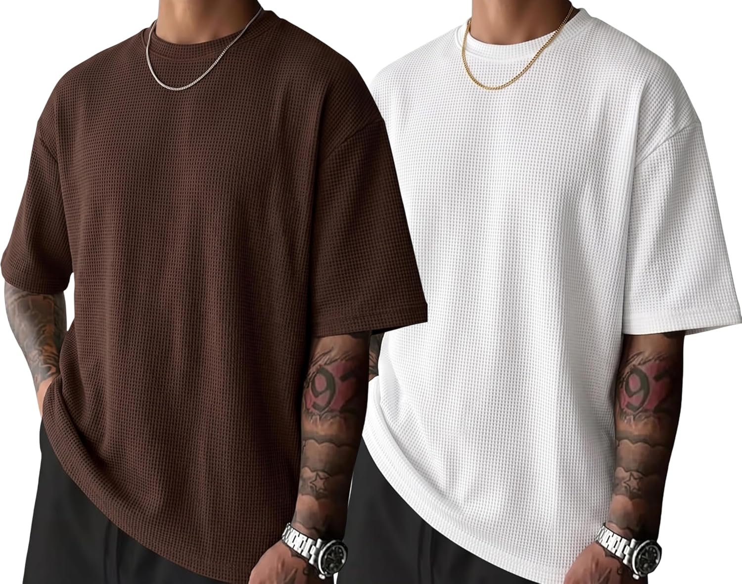 RodZen Men Waffel Texture Loose Fit Round Neck Half Sleeve Polycotton Tshirt - Image 5