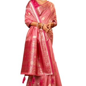 Sumaira Tex Women's Pure Tissue Silk Saree With Woven Zari Banarasi Silk Saree Border With Unstiched Blouse Piece