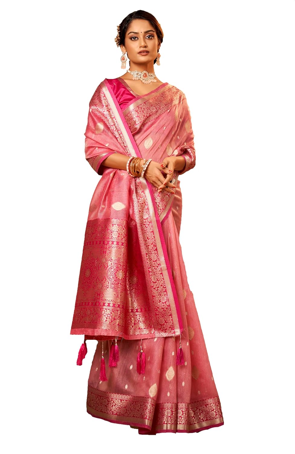 Sumaira Tex Women's Pure Tissue Silk Saree With Woven Zari Banarasi Silk Saree Border With Unstiched Blouse Piece