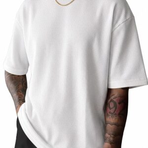 RodZen Men Waffel Texture Loose Fit Round Neck Half Sleeve Polycotton Tshirt