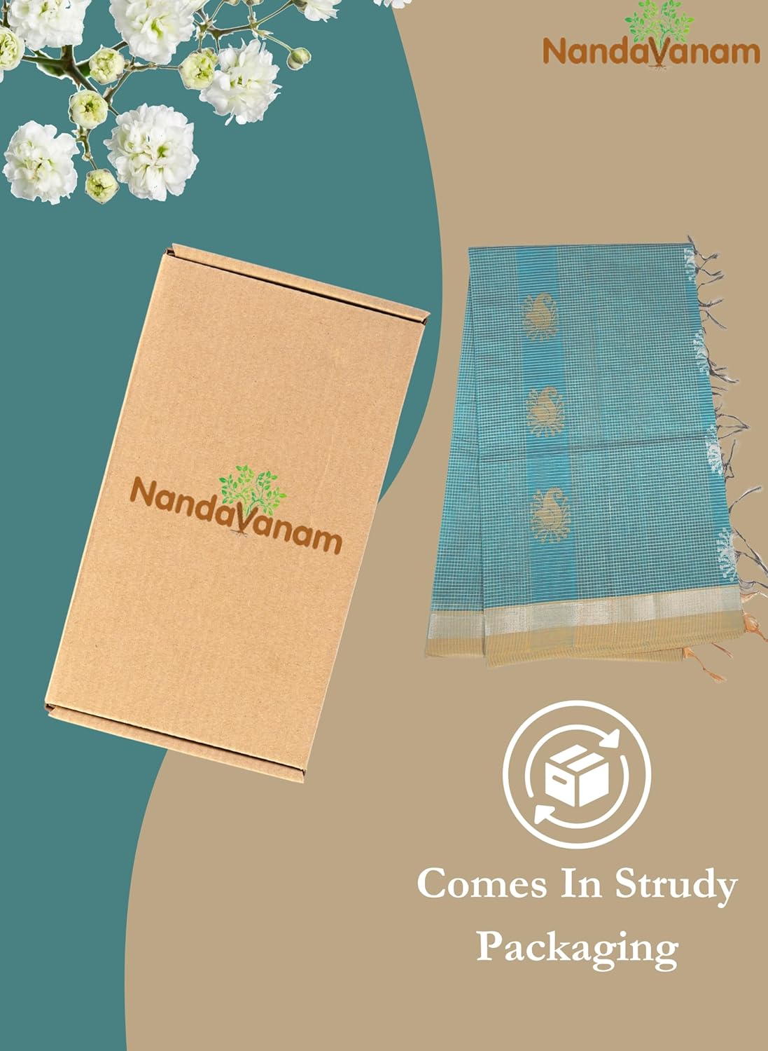 Women's 100 Count Kovai Cotton Saree | Handloom Negamam Cotton Saree | Coimbatore Cotton Saree - With Contrast Blouse - Image 6