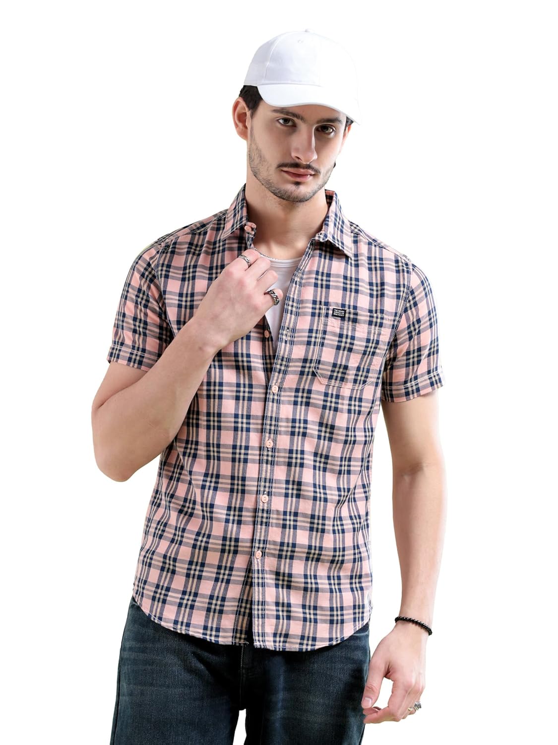 The Indian Garage Co Men Slim Fit Checkered Half Sleeves Spread Collar Casual Shirt - Image 6
