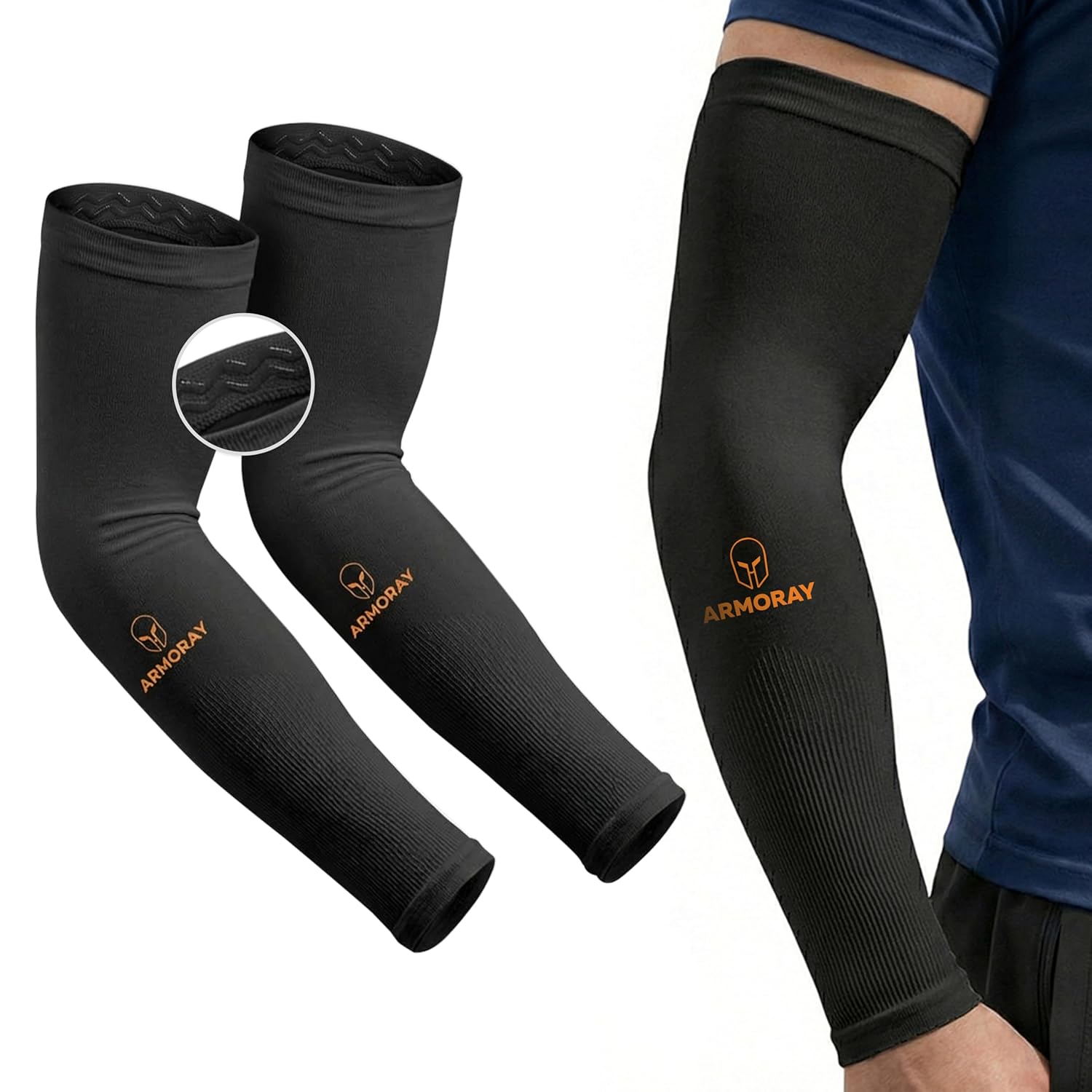 ARMORAY Arm Sleeves for Men or Women - Compression Warmers to Cover Tattoo - for Basketball Golf Running Football Cycling or Sun Protection - Image 7