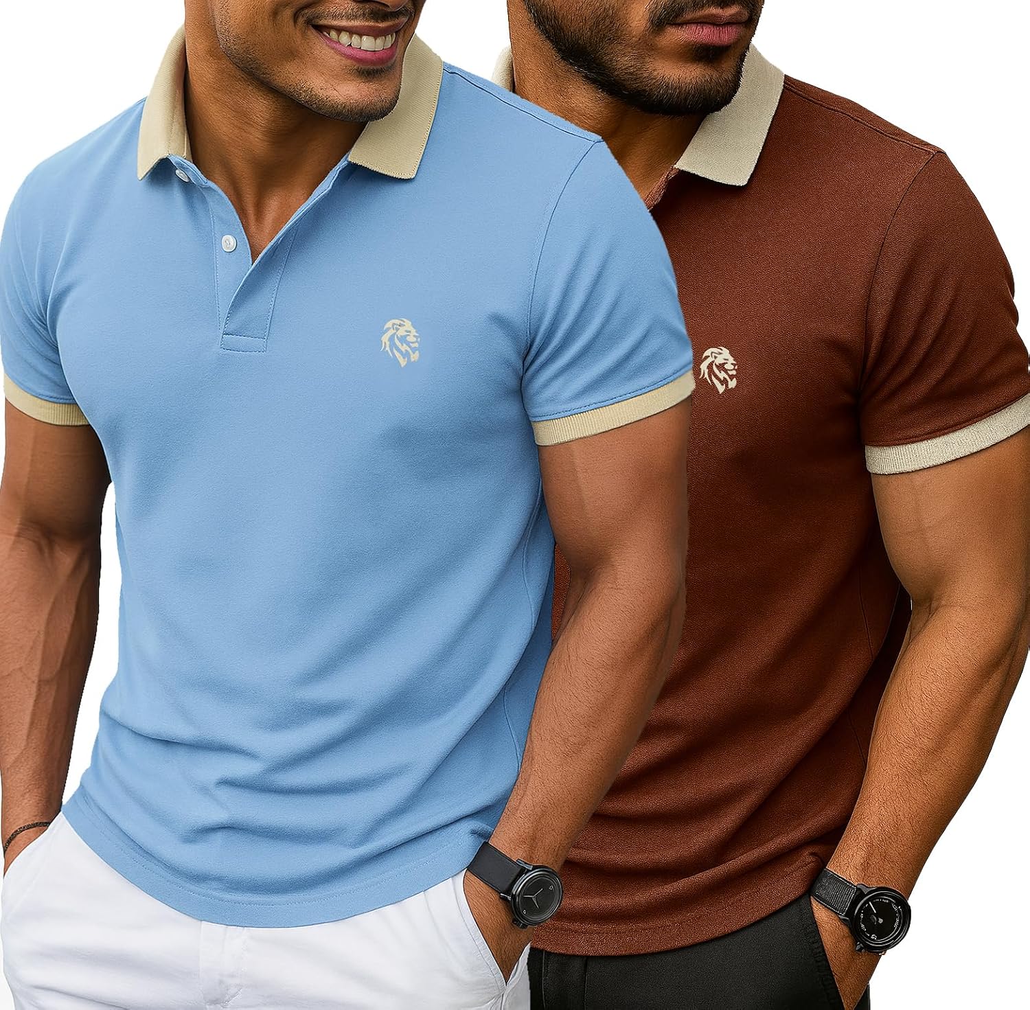 LEOTUDE Men's Polo Neck Matty Half Sleeve Collor Solid Regular Fit Tshirts (Brown) - Image 3
