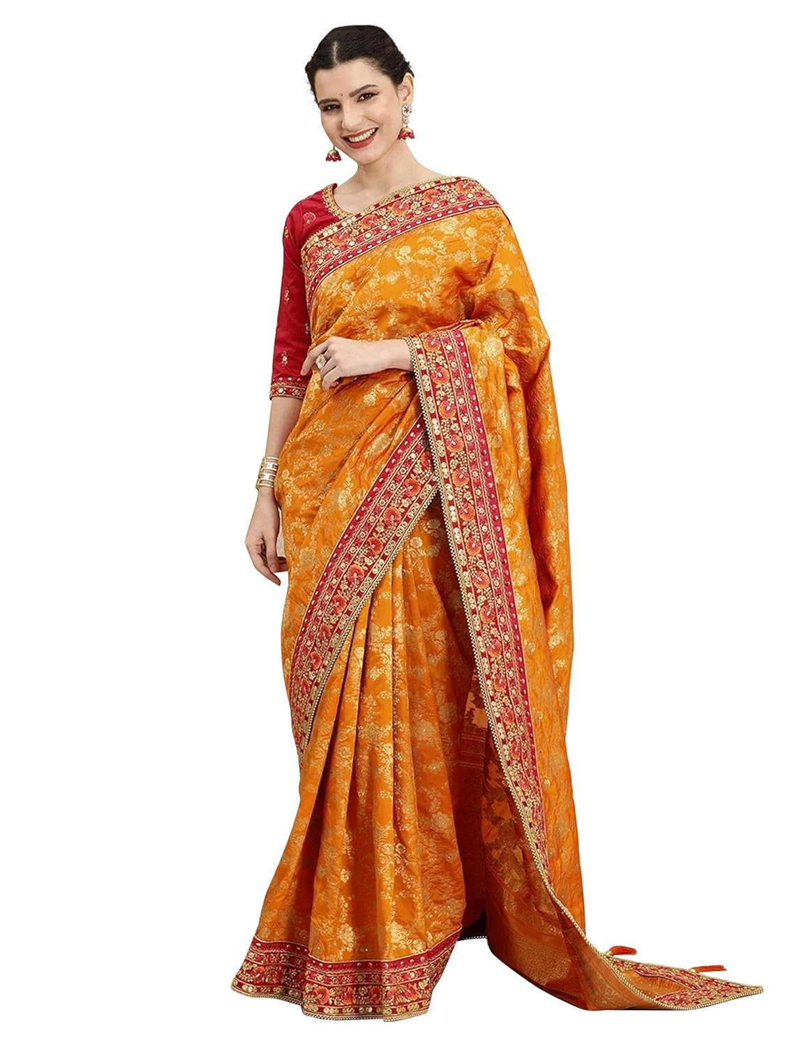 TRENDMALLS Women's Pure Silk Embroidery Work Saree with Unstitch Blouse Piece - Image 2