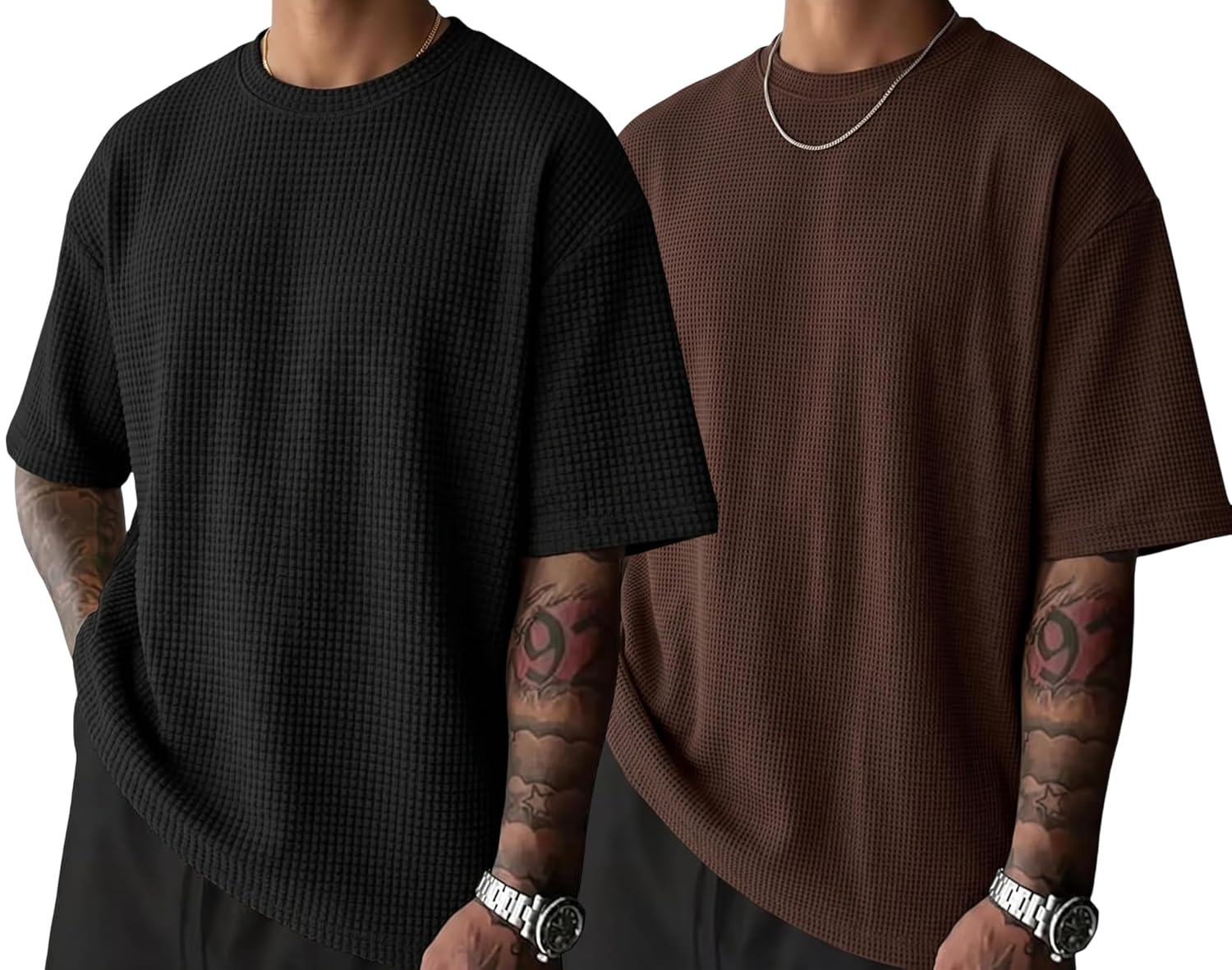 RodZen Men Waffel Texture Loose Fit Round Neck Half Sleeve Polycotton Tshirt - Image 3