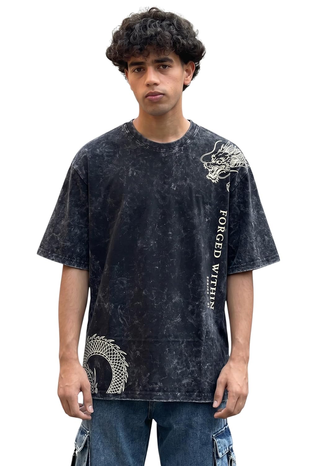 boffi ... 100% Cotton Oversized T-Shirt Unisex Drop Shoulder Dye Washed Street Look Black Pack of 1 - Image 18