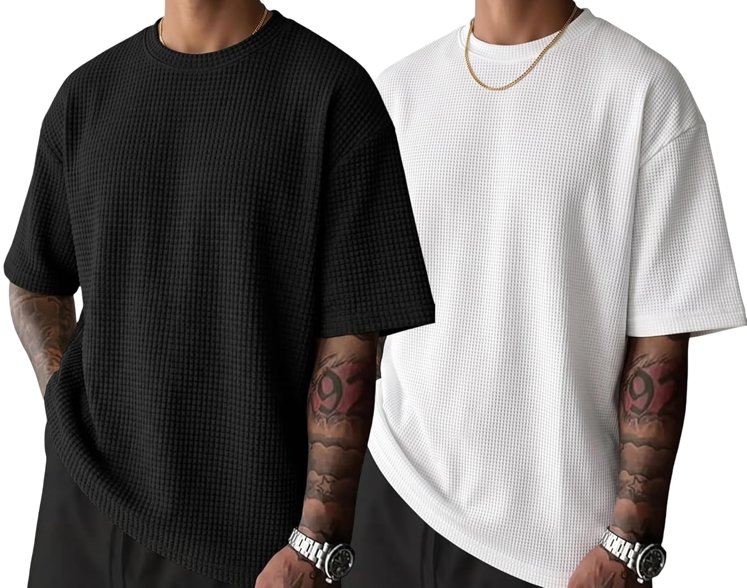 RodZen Men Waffel Texture Loose Fit Round Neck Half Sleeve Polycotton Tshirt - Image 10