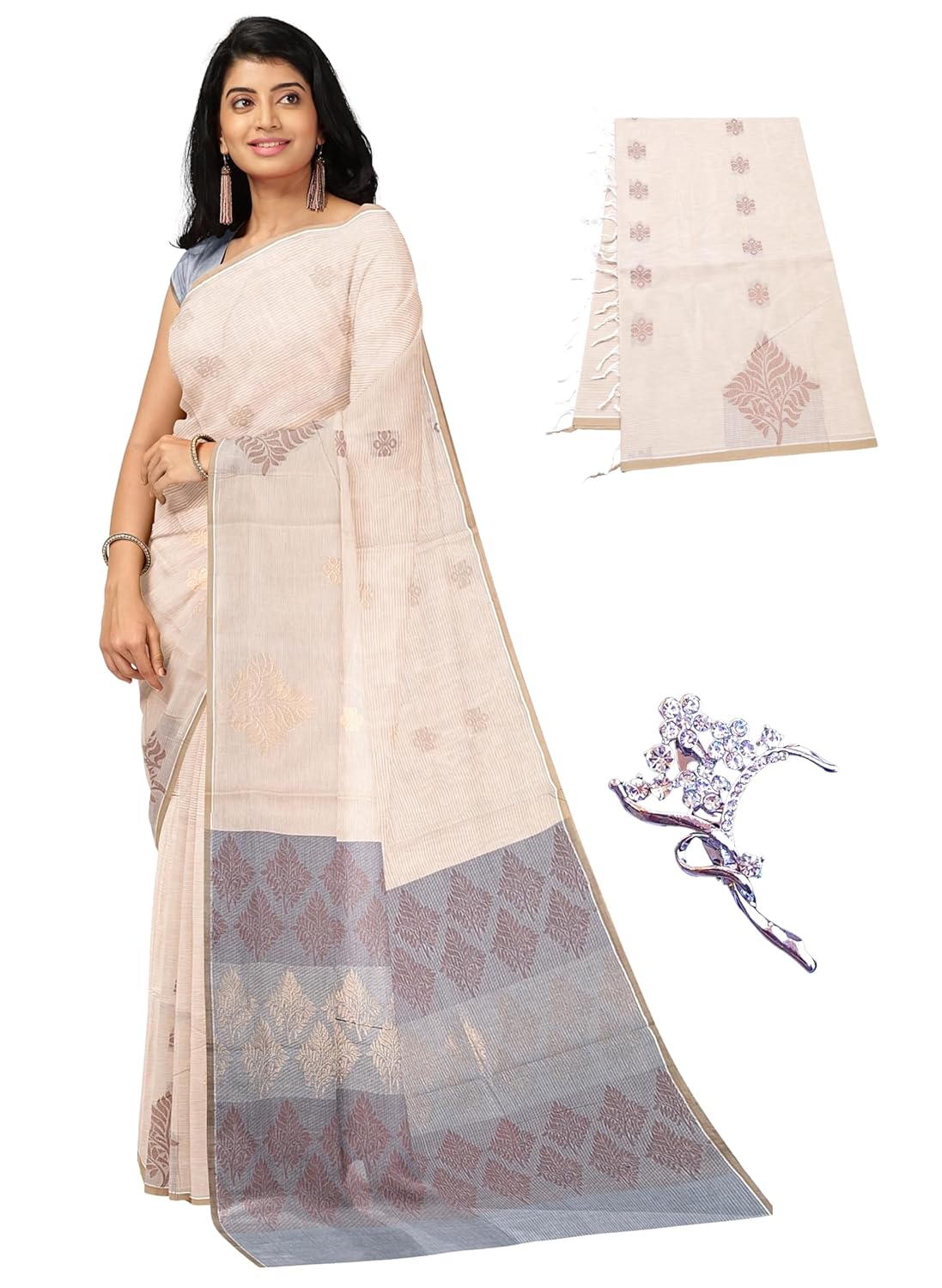 Women's 100 Count Kovai Cotton Saree | Handloom Negamam Cotton Saree | Coimbatore Cotton Saree - With Blouse - Image 3