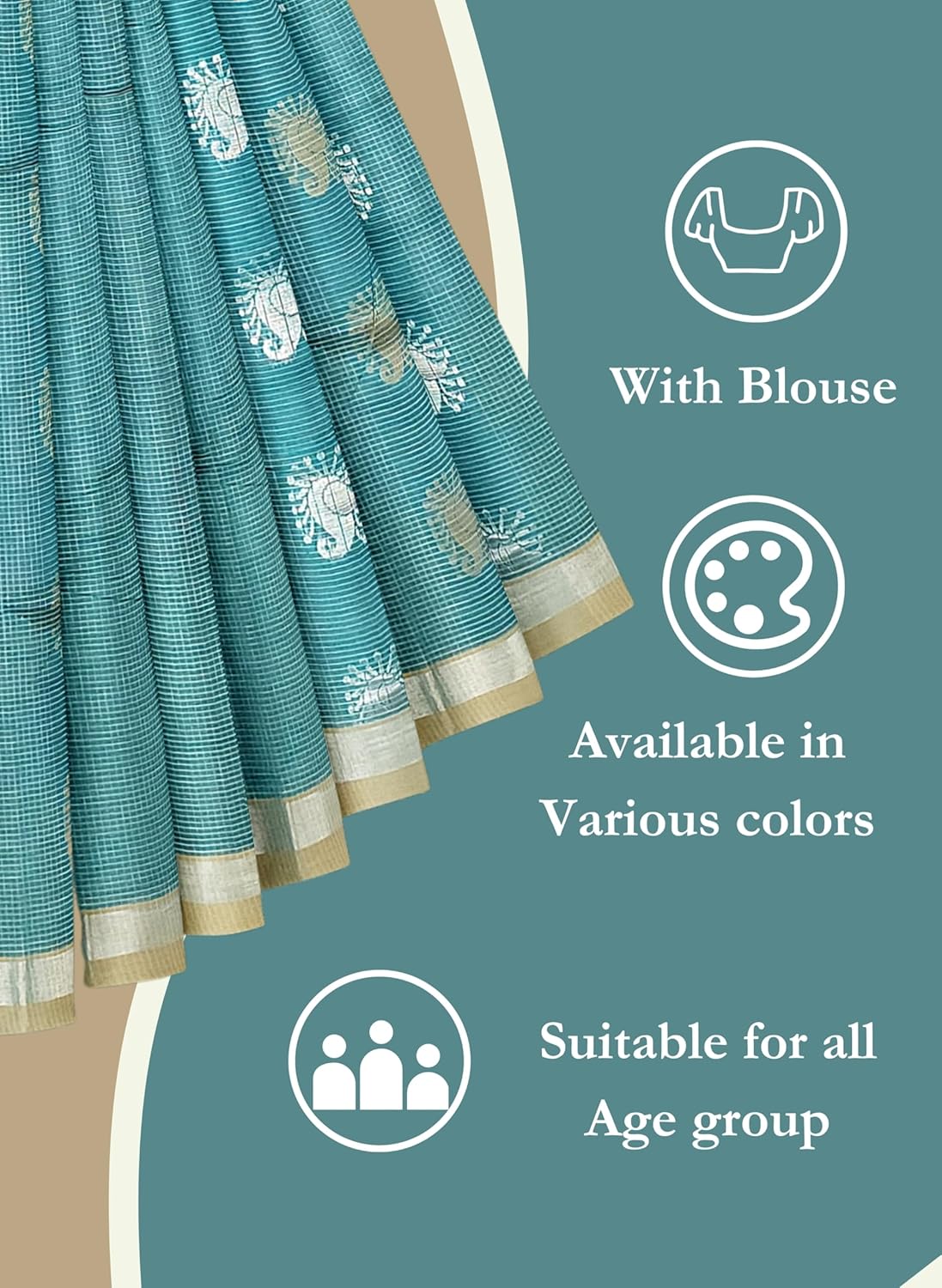 Women's 100 Count Kovai Cotton Saree | Handloom Negamam Cotton Saree | Coimbatore Cotton Saree - With Contrast Blouse - Image 5
