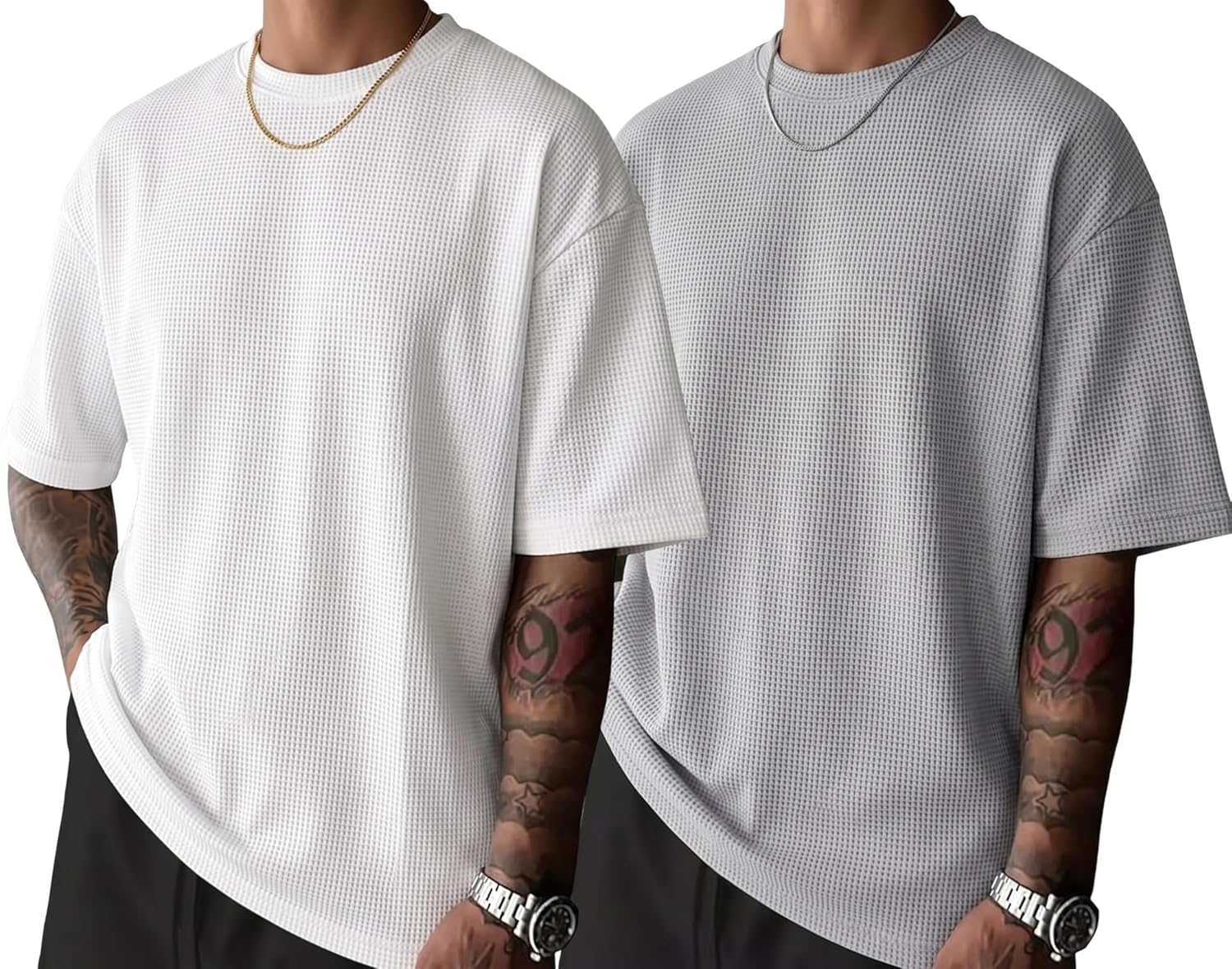 RodZen Men Waffel Texture Loose Fit Round Neck Half Sleeve Polycotton Tshirt - Image 7