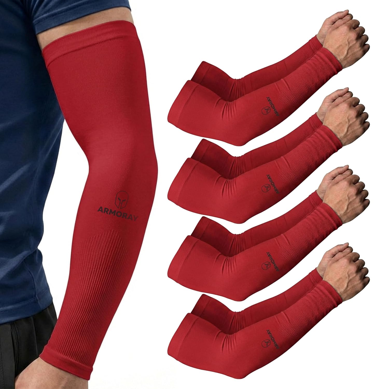 ARMORAY Arm Sleeves for Men or Women - Compression Warmers to Cover Tattoo - for Basketball Golf Running Football Cycling or Sun Protection - Image 2
