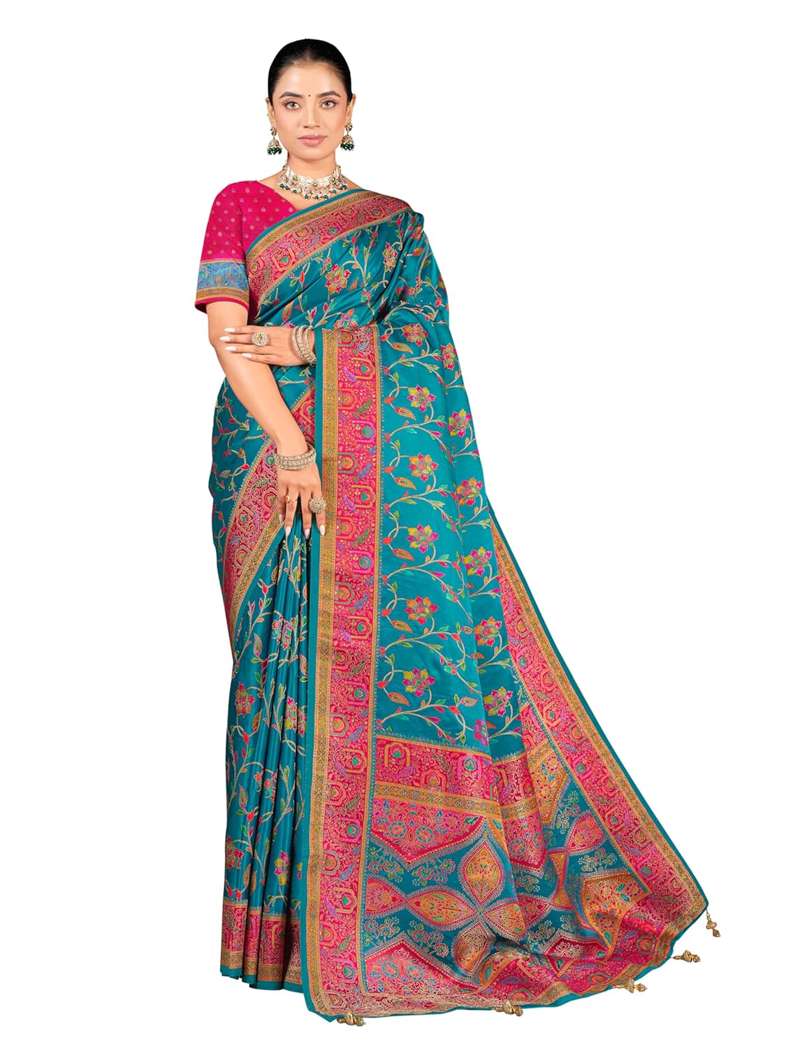 Glory Sarees Women's Luxurious Dola Pure Silk Original Saree Position Print Work Madhubani Inspired Motifs Banarasi Kanjivaram Style Saree With Blouse Piece (Elegant101_Parent) - Image 19