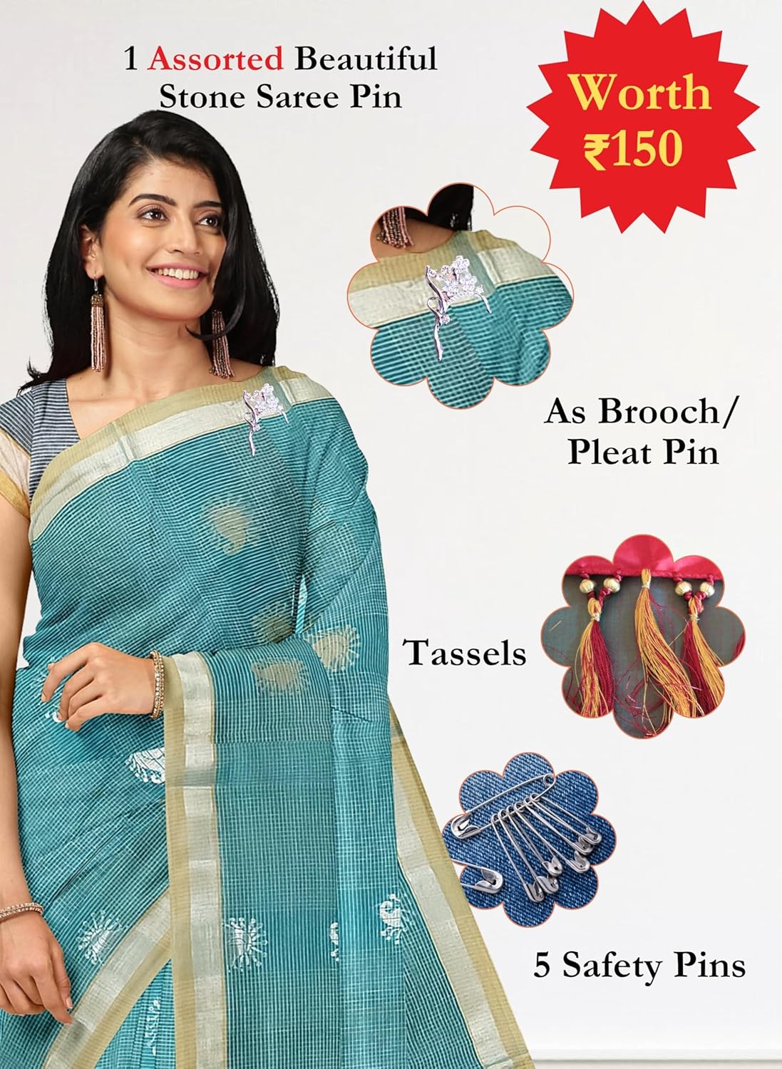Women's 100 Count Kovai Cotton Saree | Handloom Negamam Cotton Saree | Coimbatore Cotton Saree - With Contrast Blouse - Image 3