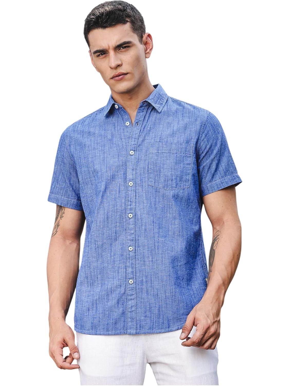 Thomas Scott Men's | Solid | Linen Blend | Slim Fit | Short Sleeve | Spread Collar | Casual |Shirts for Men - Image 6