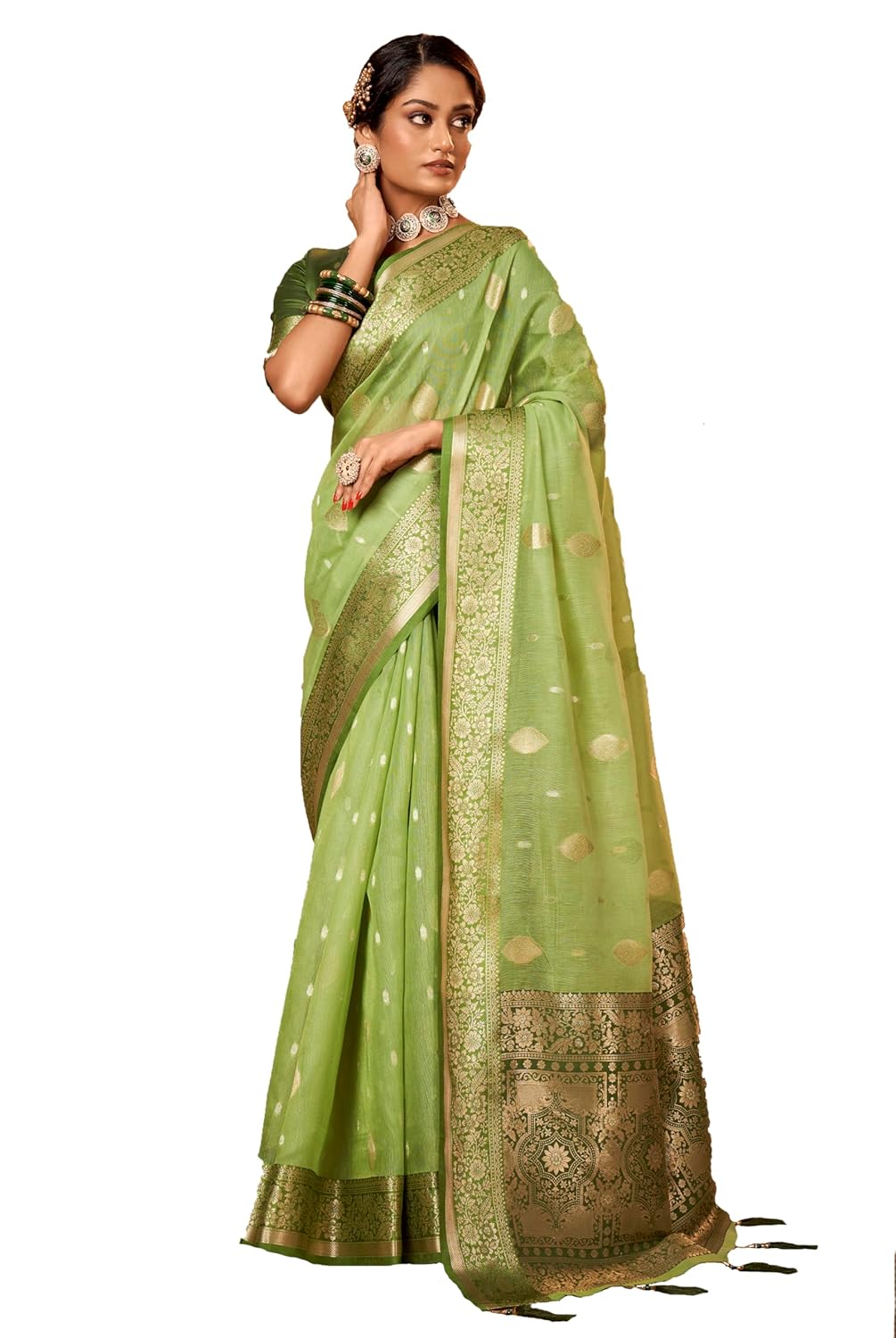 Sumaira Tex Women's Pure Tissue Silk Saree With Woven Zari Banarasi Silk Saree Border With Unstiched Blouse Piece - Image 5
