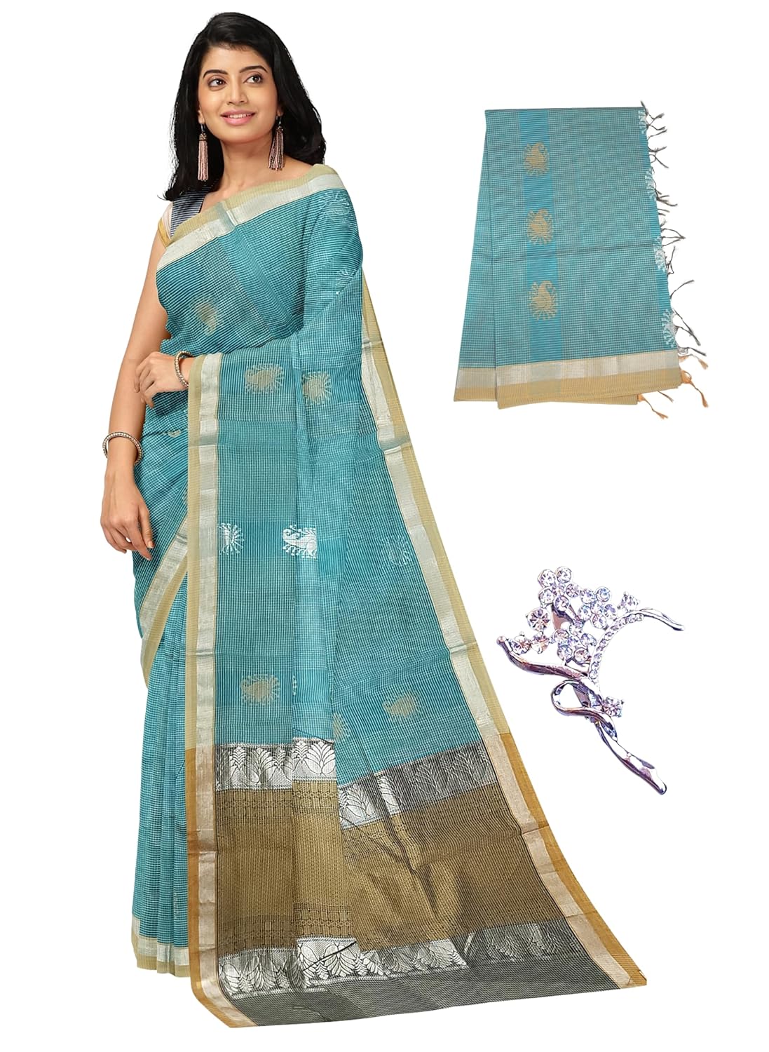 Women's 100 Count Kovai Cotton Saree | Handloom Negamam Cotton Saree | Coimbatore Cotton Saree - With Contrast Blouse