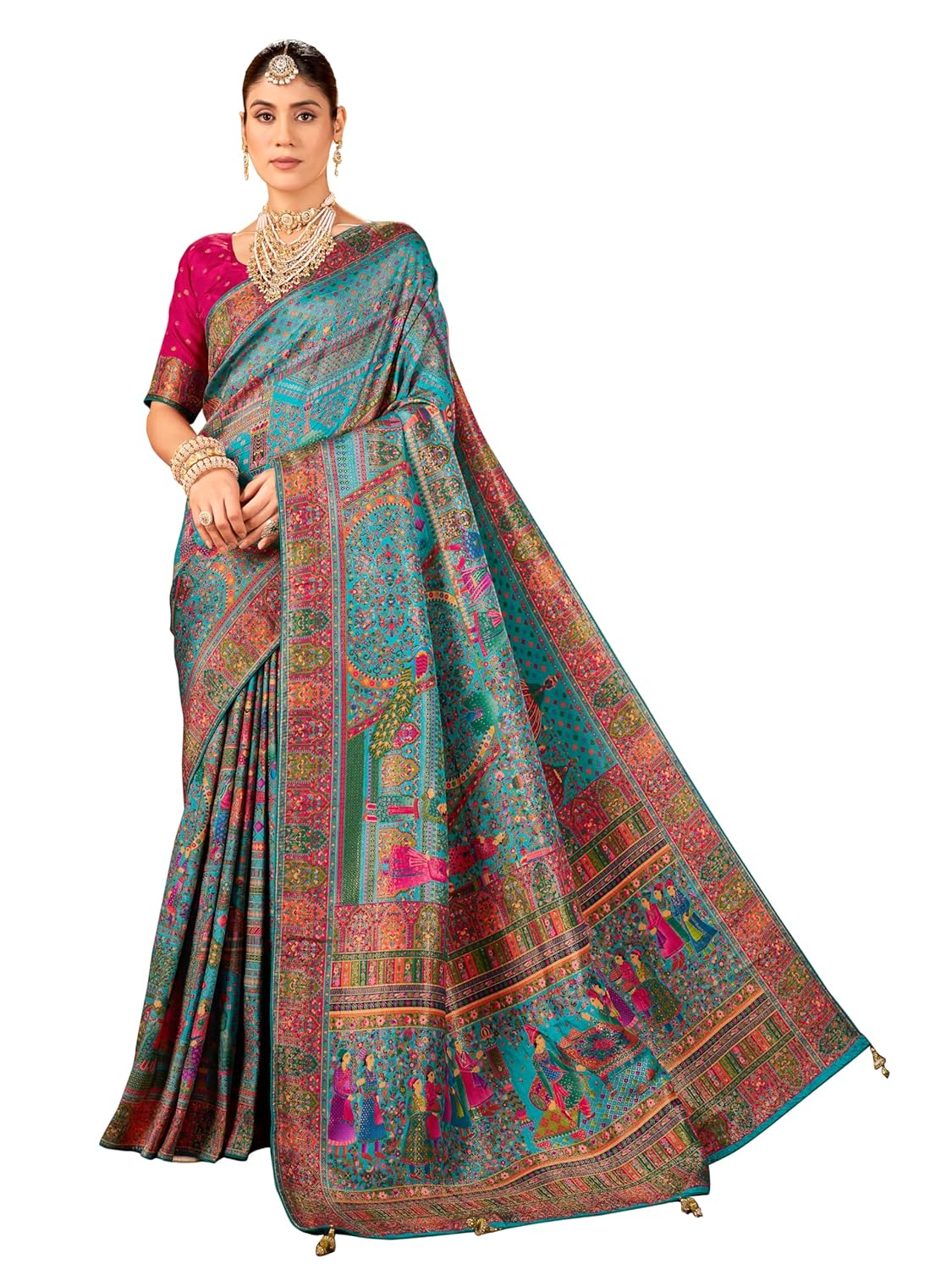 Glory Sarees Women's Luxurious Dola Pure Silk Original Saree Position Print Work Madhubani Inspired Motifs Banarasi Kanjivaram Style Saree With Blouse Piece (Elegant101_Parent) - Image 20
