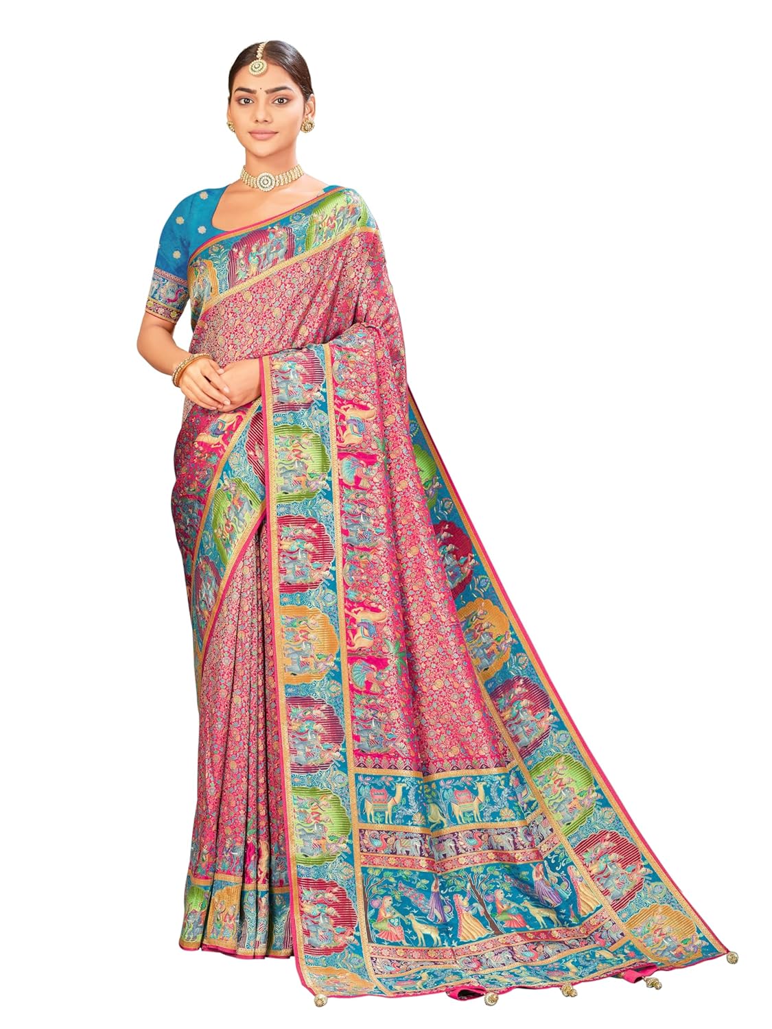 Glory Sarees Women's Luxurious Dola Pure Silk Original Saree Position Print Work Madhubani Inspired Motifs Banarasi Kanjivaram Style Saree With Blouse Piece (Elegant101_Parent) - Image 10