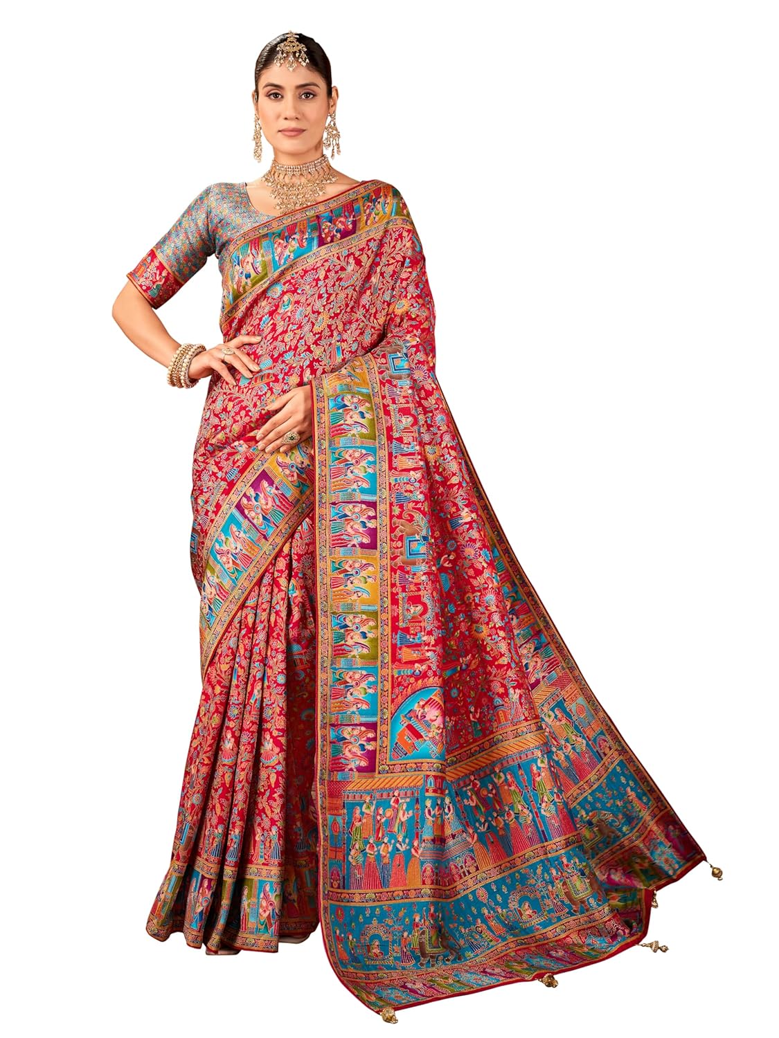 Glory Sarees Women's Luxurious Dola Pure Silk Original Saree Position Print Work Madhubani Inspired Motifs Banarasi Kanjivaram Style Saree With Blouse Piece (Elegant101_Parent) - Image 8