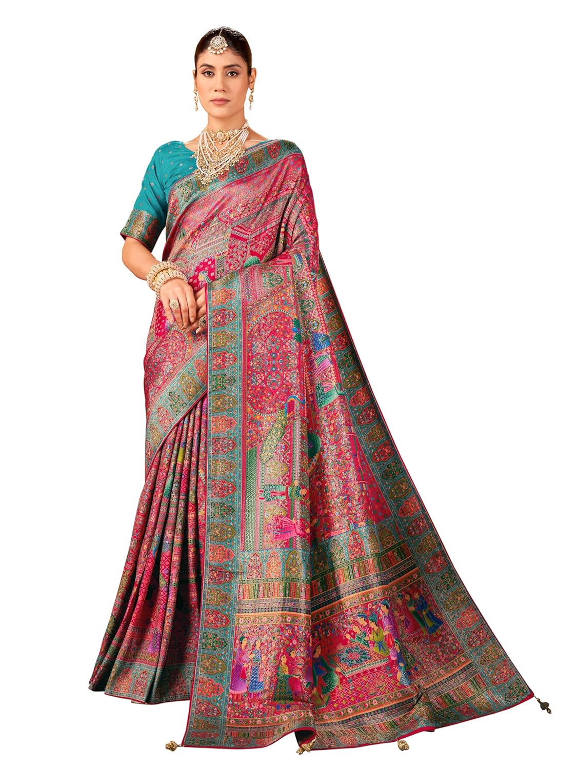 Glory Sarees Women's Luxurious Dola Pure Silk Original Saree Position Print Work Madhubani Inspired Motifs Banarasi Kanjivaram Style Saree With Blouse Piece (Elegant101_Parent) - Image 7