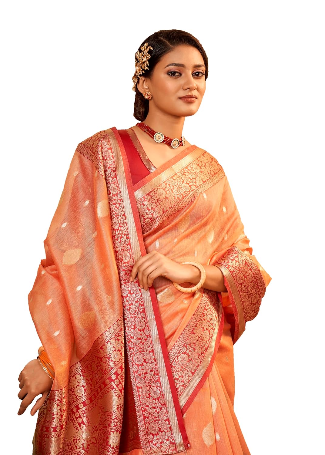 Sumaira Tex Women's Pure Tissue Silk Saree With Woven Zari Banarasi Silk Saree Border With Unstiched Blouse Piece - Image 4