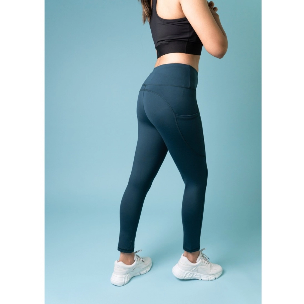 Generic Women's Polyster Solid Sport Leggings (Blue) - Image 2