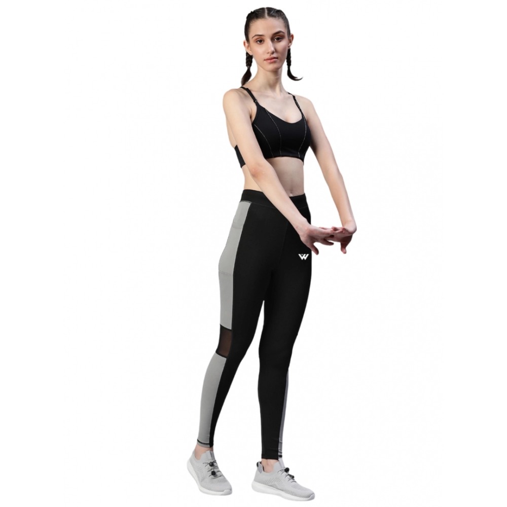 Generic Women's Polyster Solid Sport Leggings (Black & Grey)