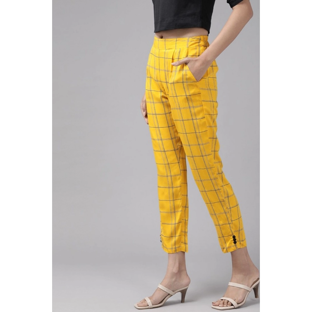 Generic Women's Casual Checked Rayon Trouser Pant (Yellow) - Image 2