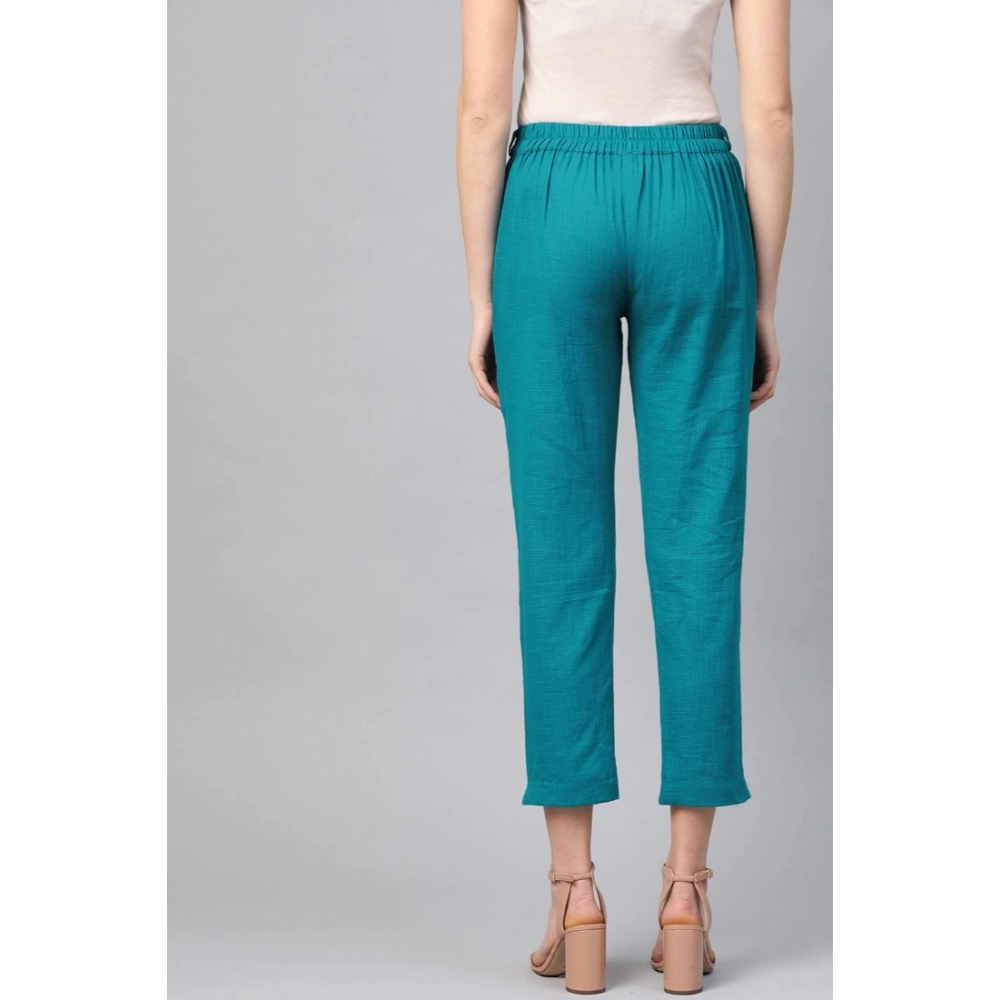 Generic Women's Casual Solid Cotton Slub Trouser Pant (Rama Blue) - Image 5