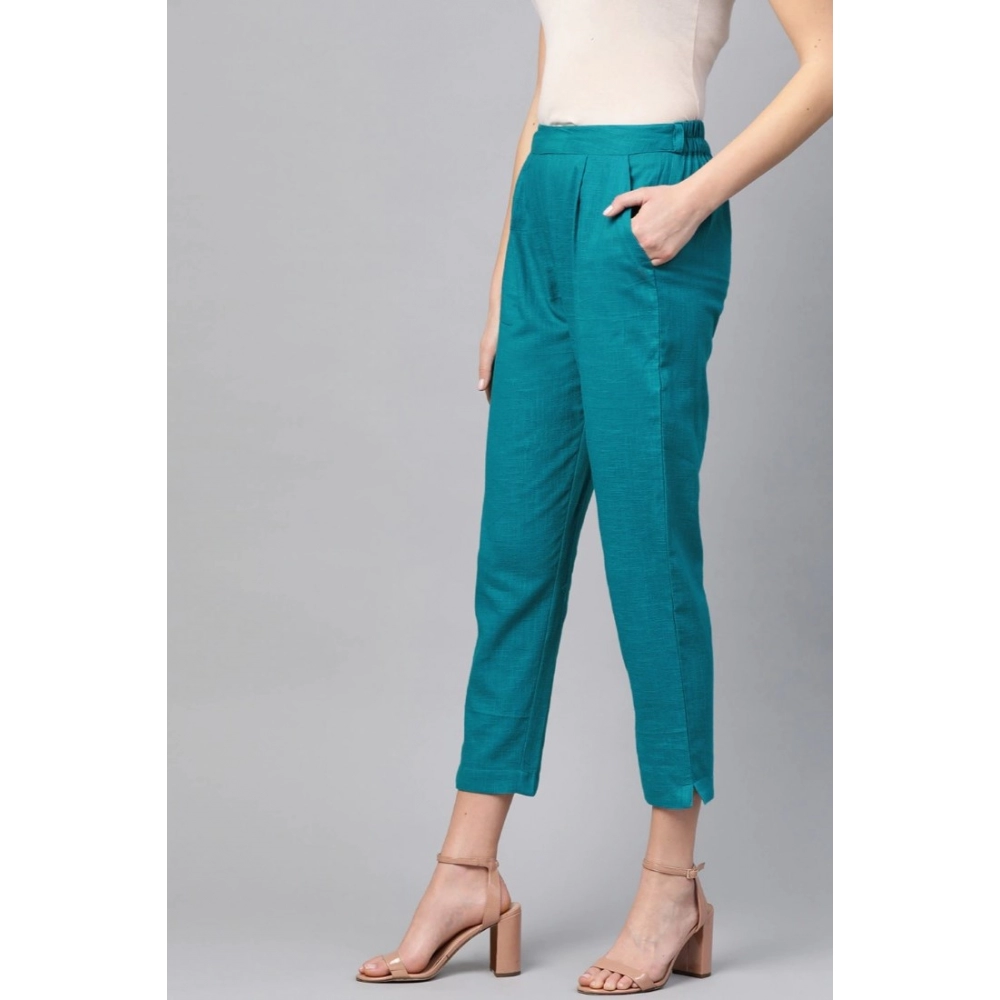 Generic Women's Casual Solid Cotton Slub Trouser Pant (Rama Blue) - Image 2