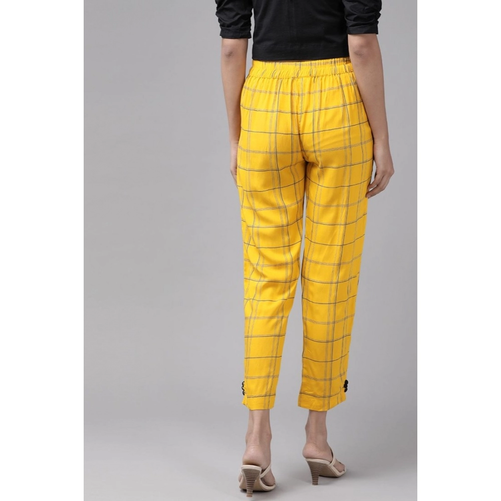 Generic Women's Casual Checked Rayon Trouser Pant (Yellow) - Image 5