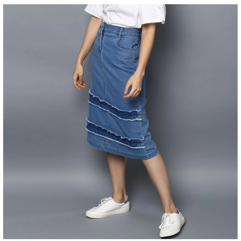 Generic Women's Denim Washed Buttoned Skirt (Blue) - Image 5