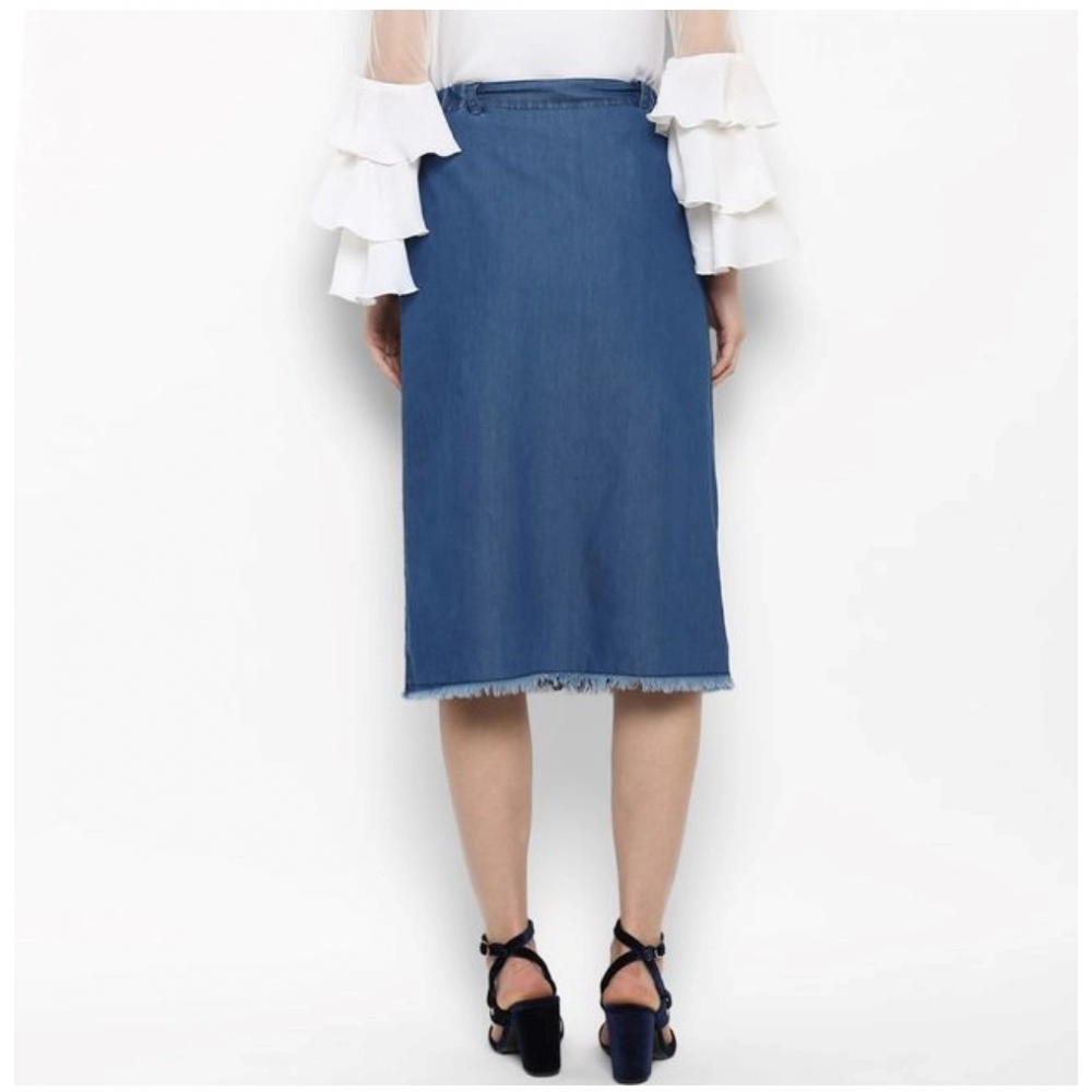 Generic Women's Denim Washed Buttoned Skirt (Blue) - Image 2