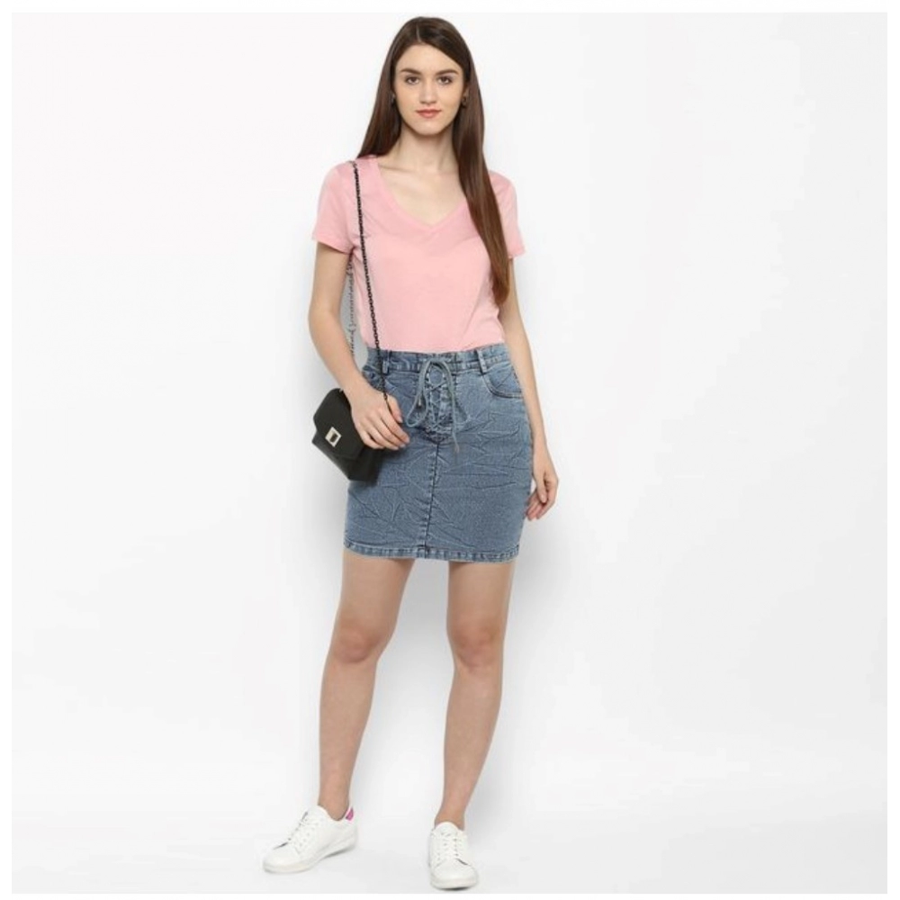 Generic Women's Denim Draw String Buttoned Skirt (Blue) - Image 3