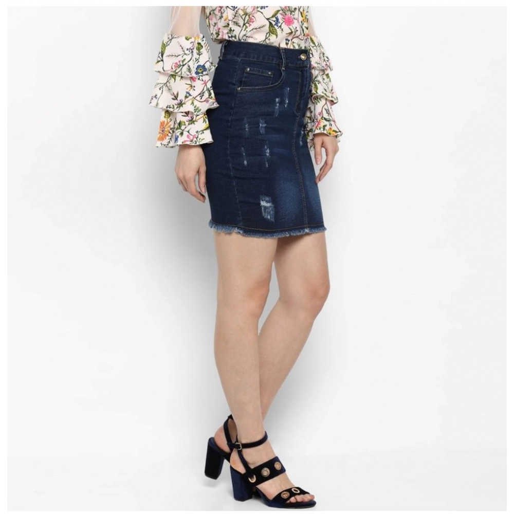 Generic Women's Denim Distressed Buttoned Skirt (Blue) - Image 5