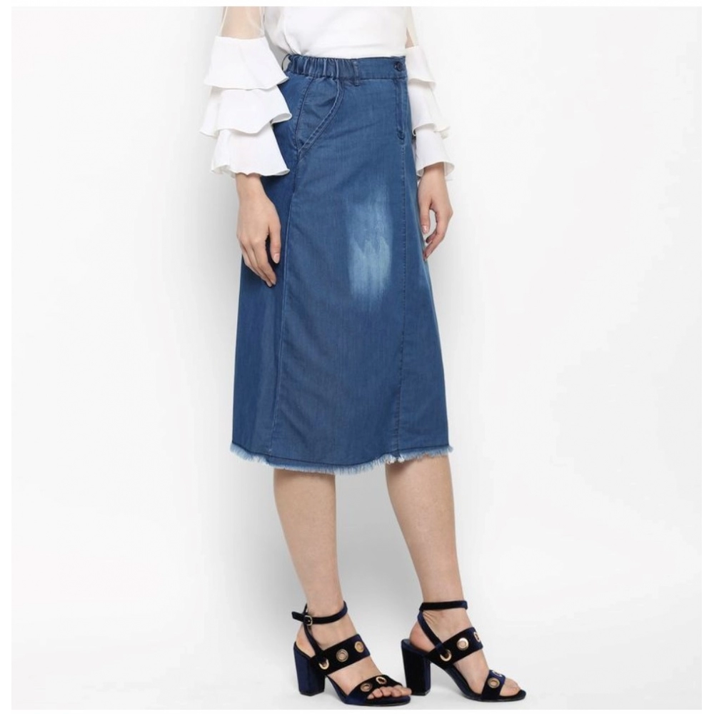 Generic Women's Denim Washed Buttoned Skirt (Blue) - Image 5